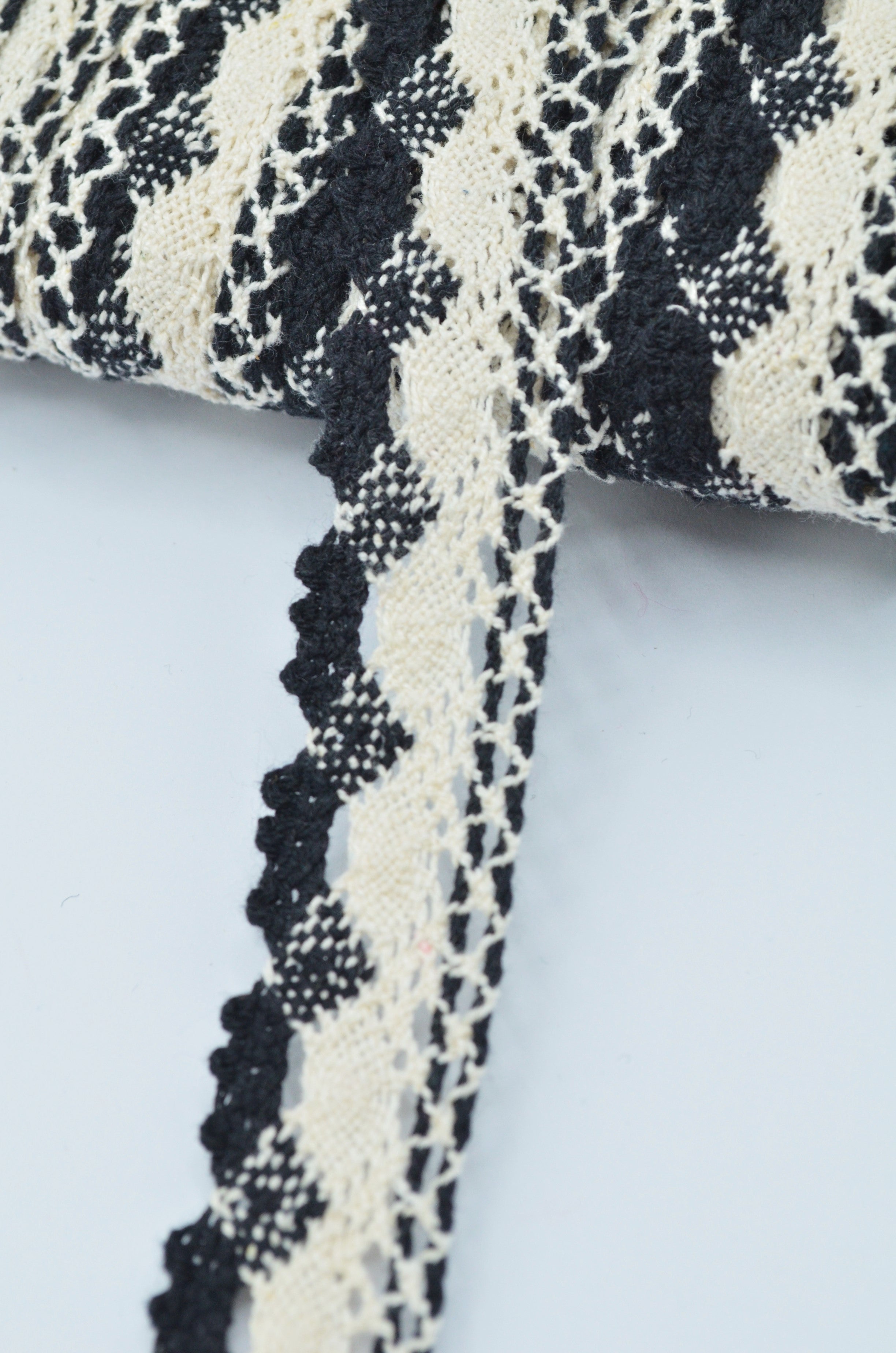 Dantela De Bumbac 2.50cm, Negru Cu Crem