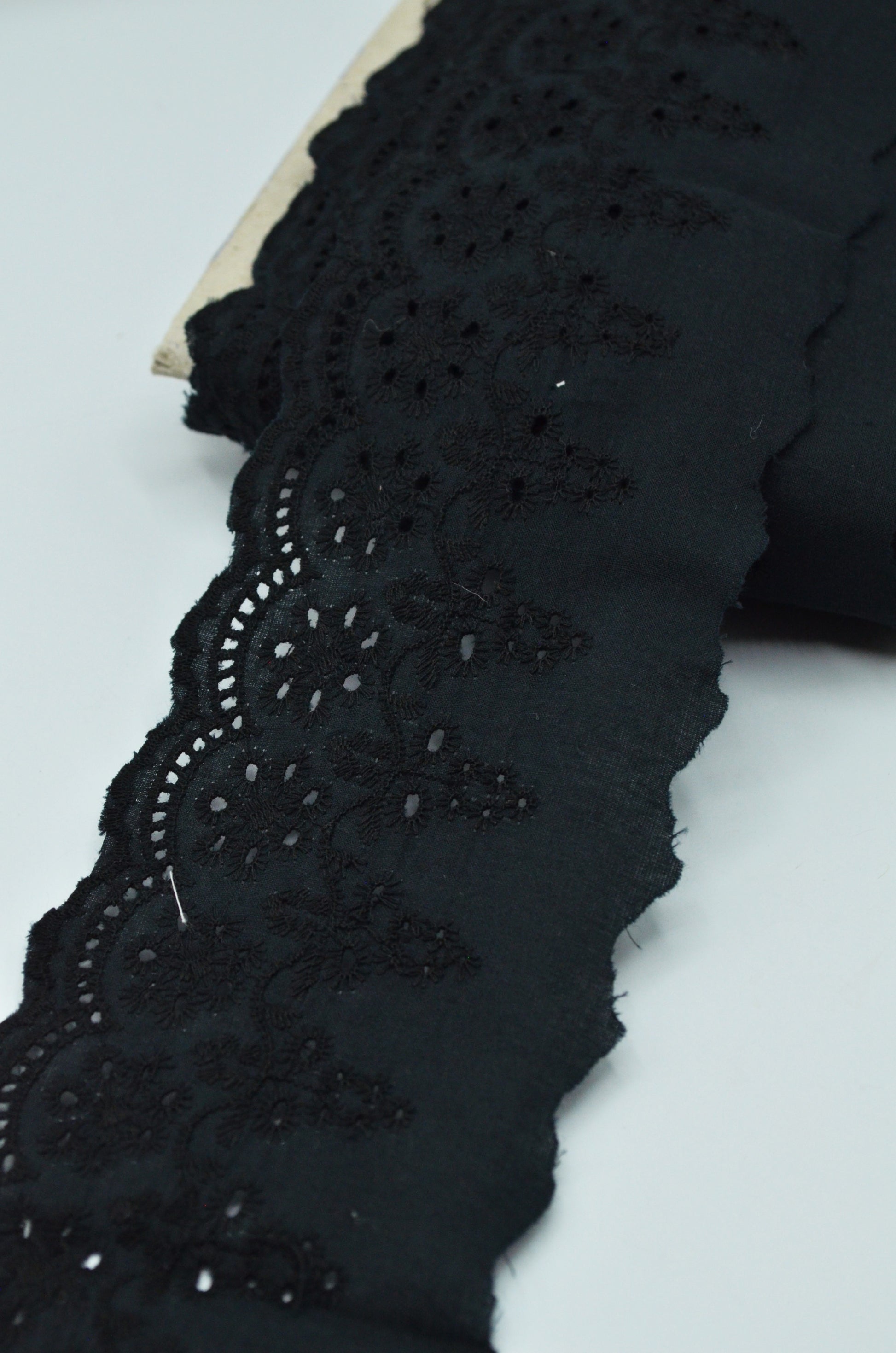 Dantela De Bumbac Brodata, 90mm, Negru