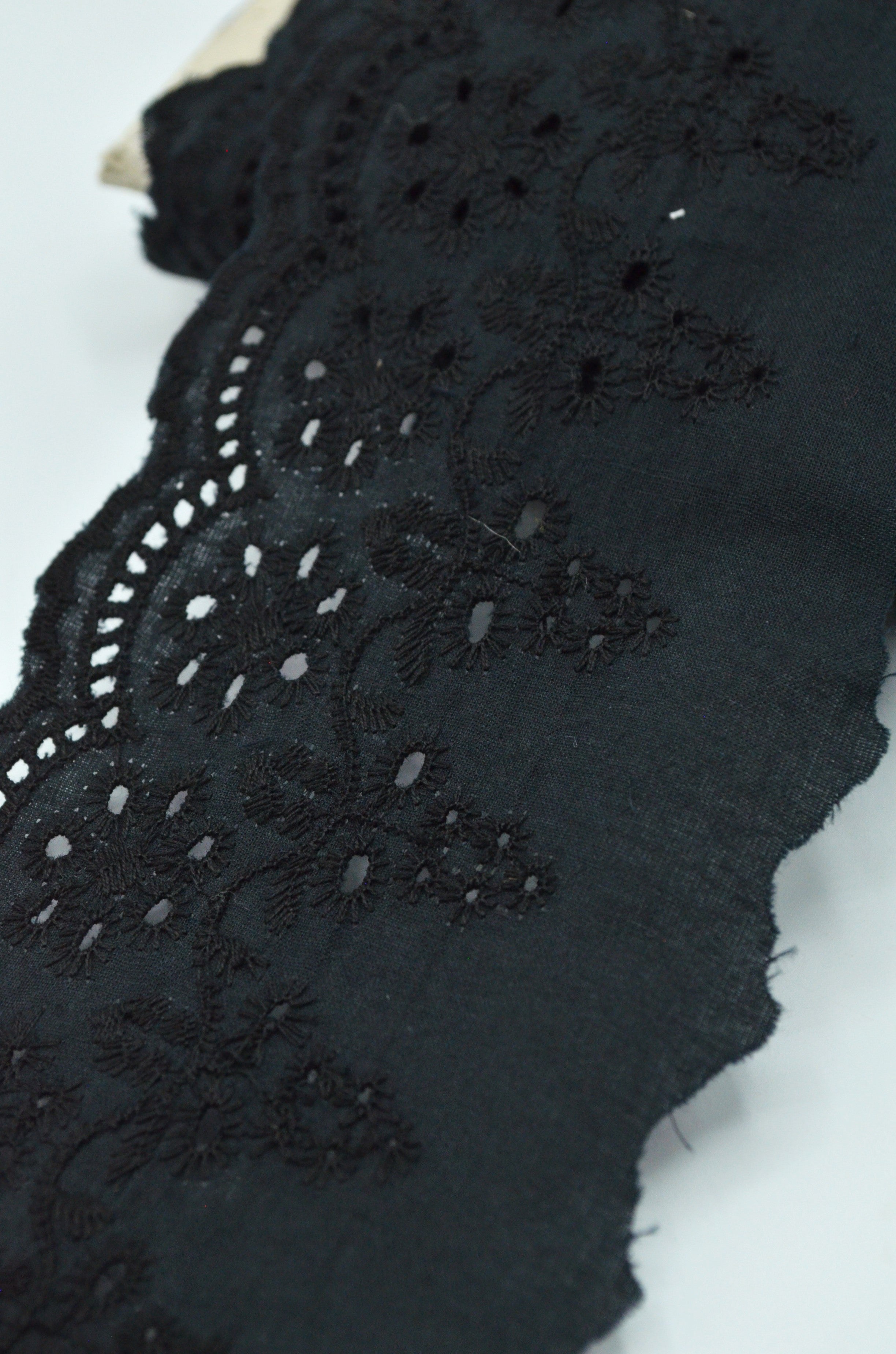 Dantela De Bumbac Brodata, 90mm, Negru