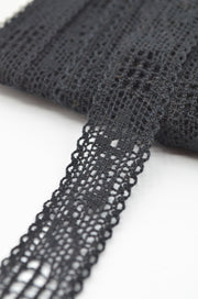 Dantela De Bumbac Elastica, Negru, 20mm