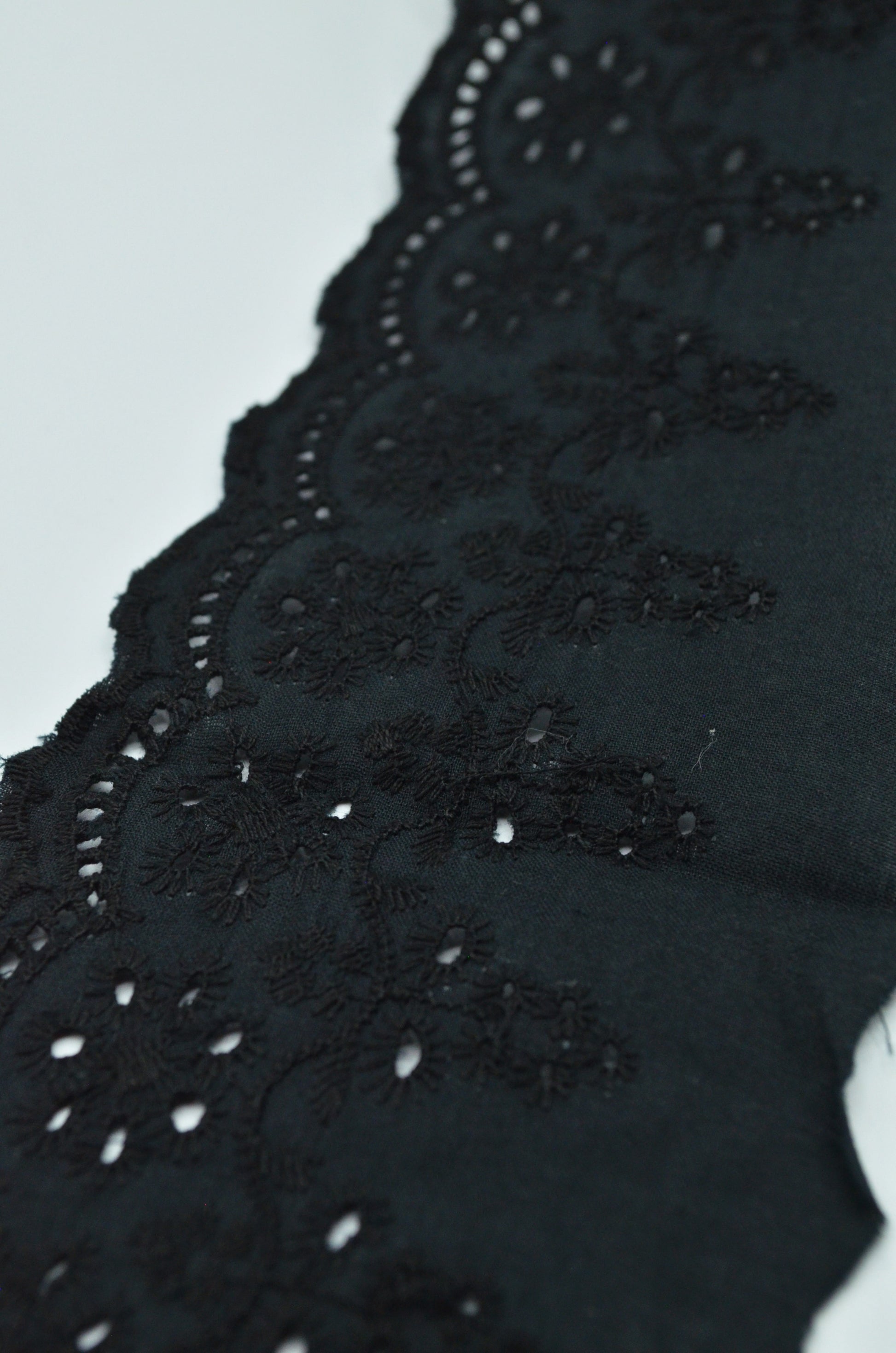 Dantela De Bumbac Brodata, 90mm, Negru