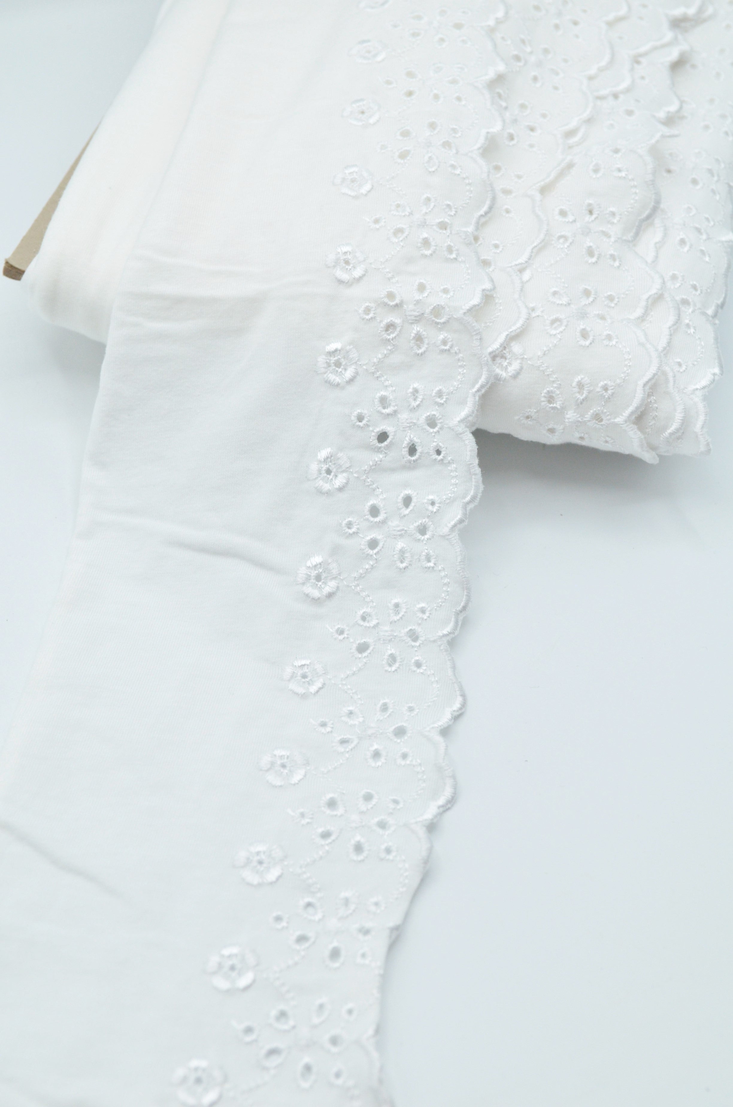 Bordura Din Jerse De Bumbac Brodat, 10cm, Alb