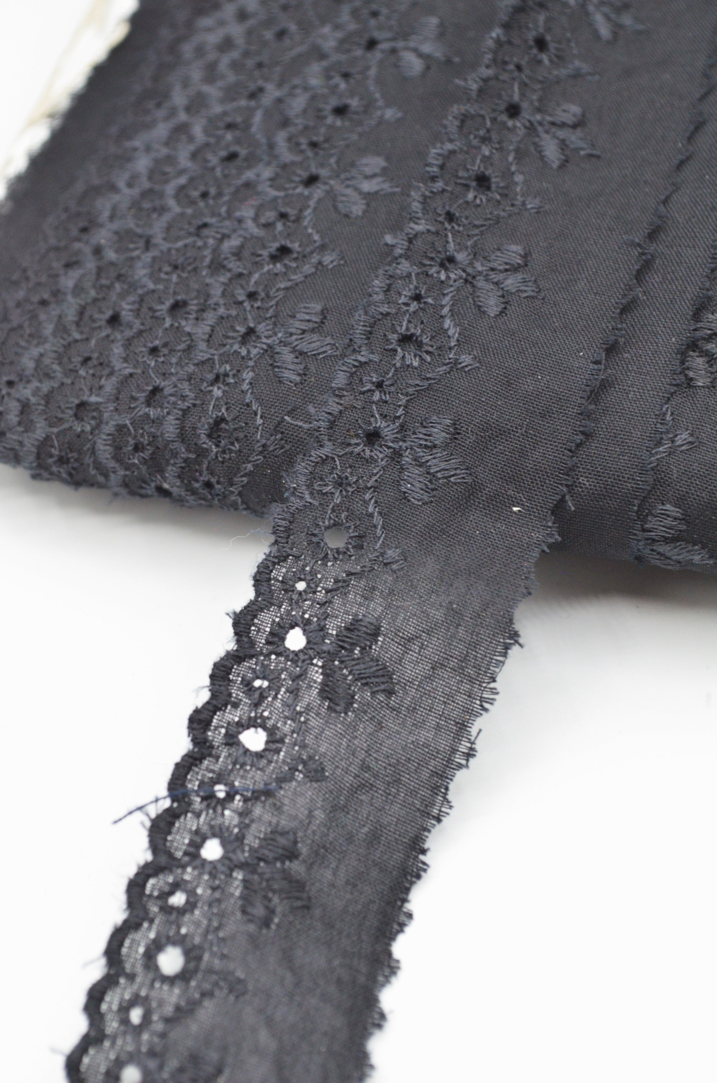 Dantela De Bumbac Brodata, 30mm, Negru