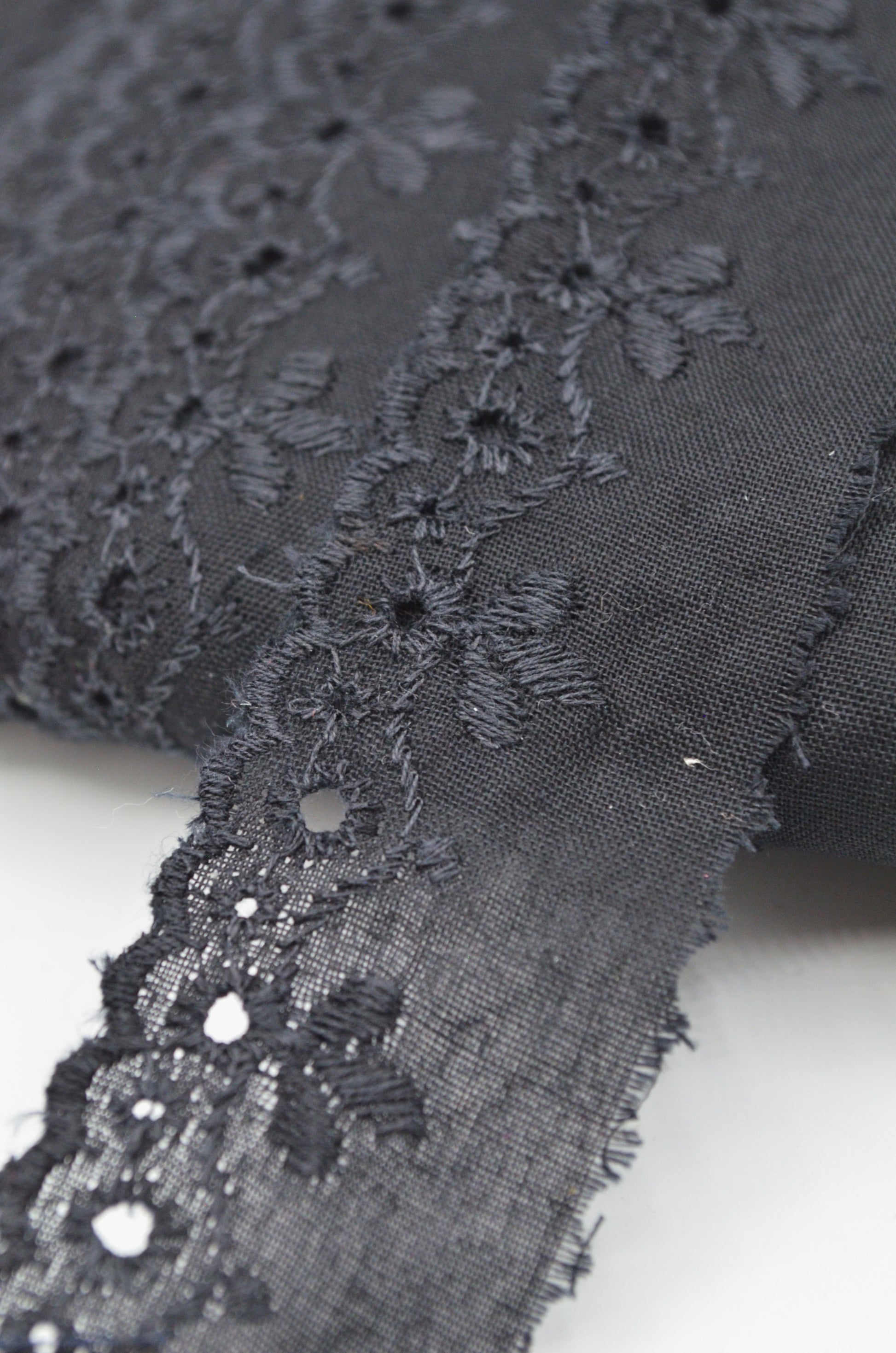 Dantela De Bumbac Brodata, 30mm, Negru