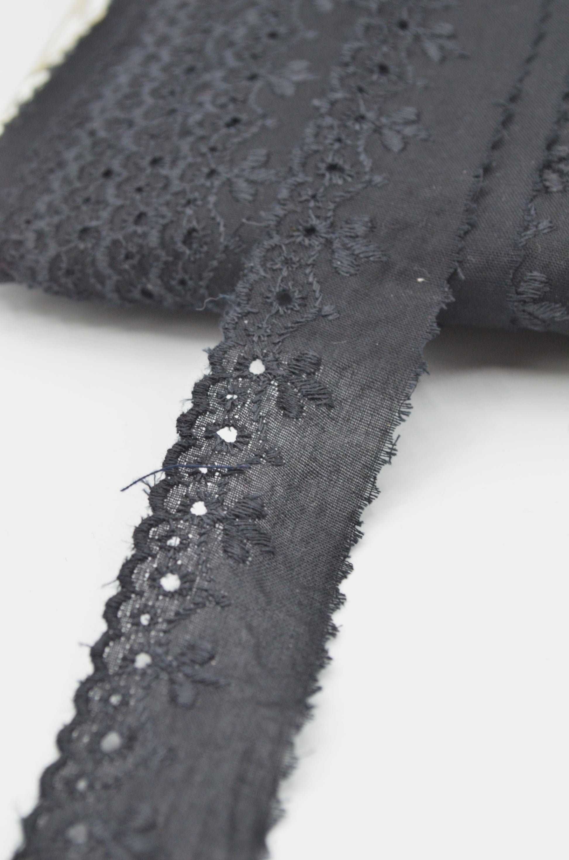 Dantela De Bumbac Brodata, 30mm, Negru