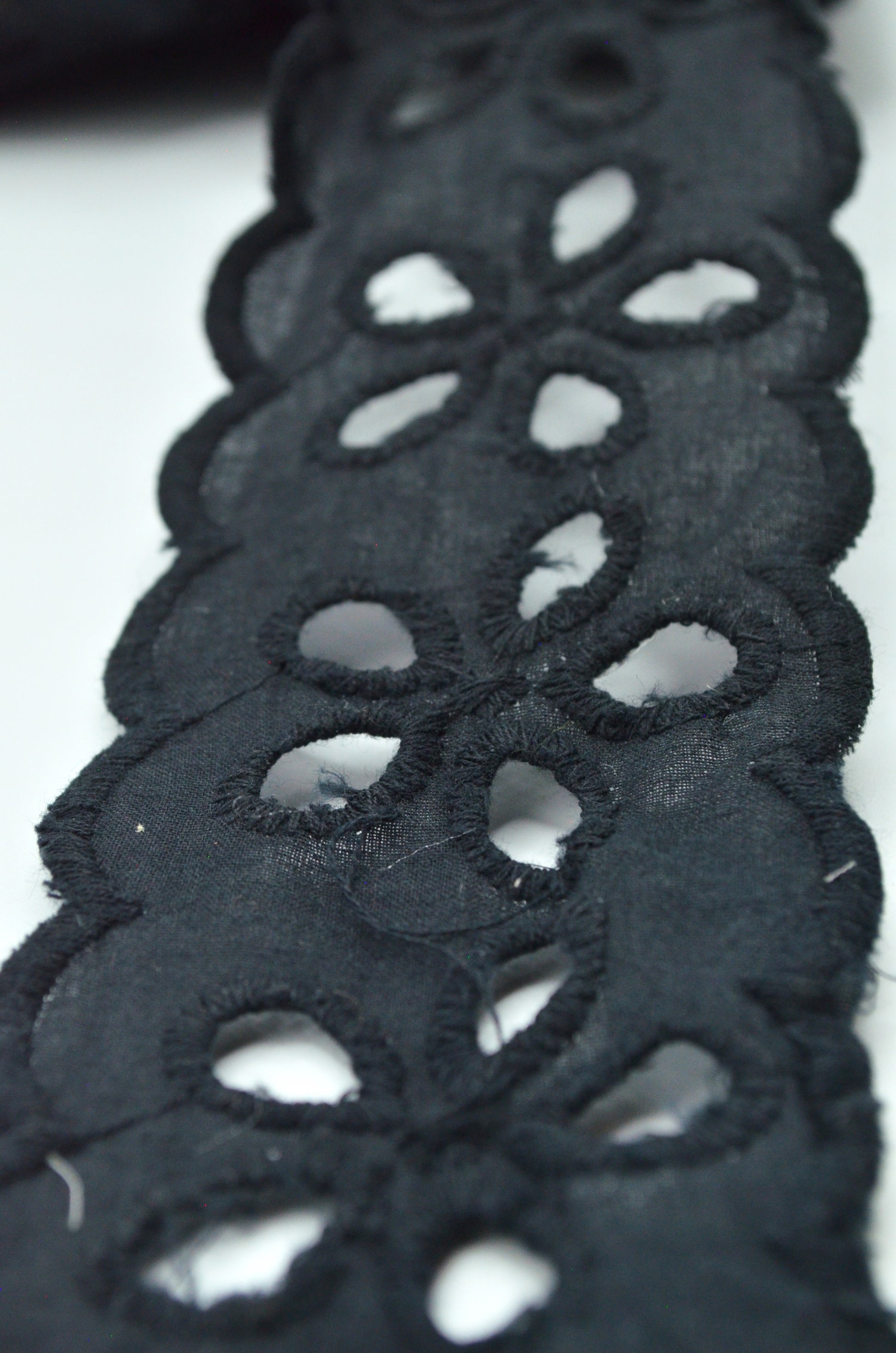 Dantela De Bumbac Brodata, 75mm, Negru