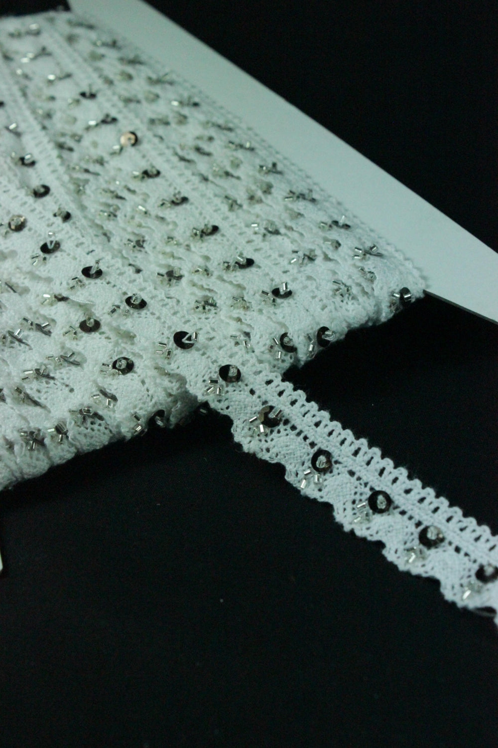 Dantela De Bumbac Cu Margele, 16mm, Alb