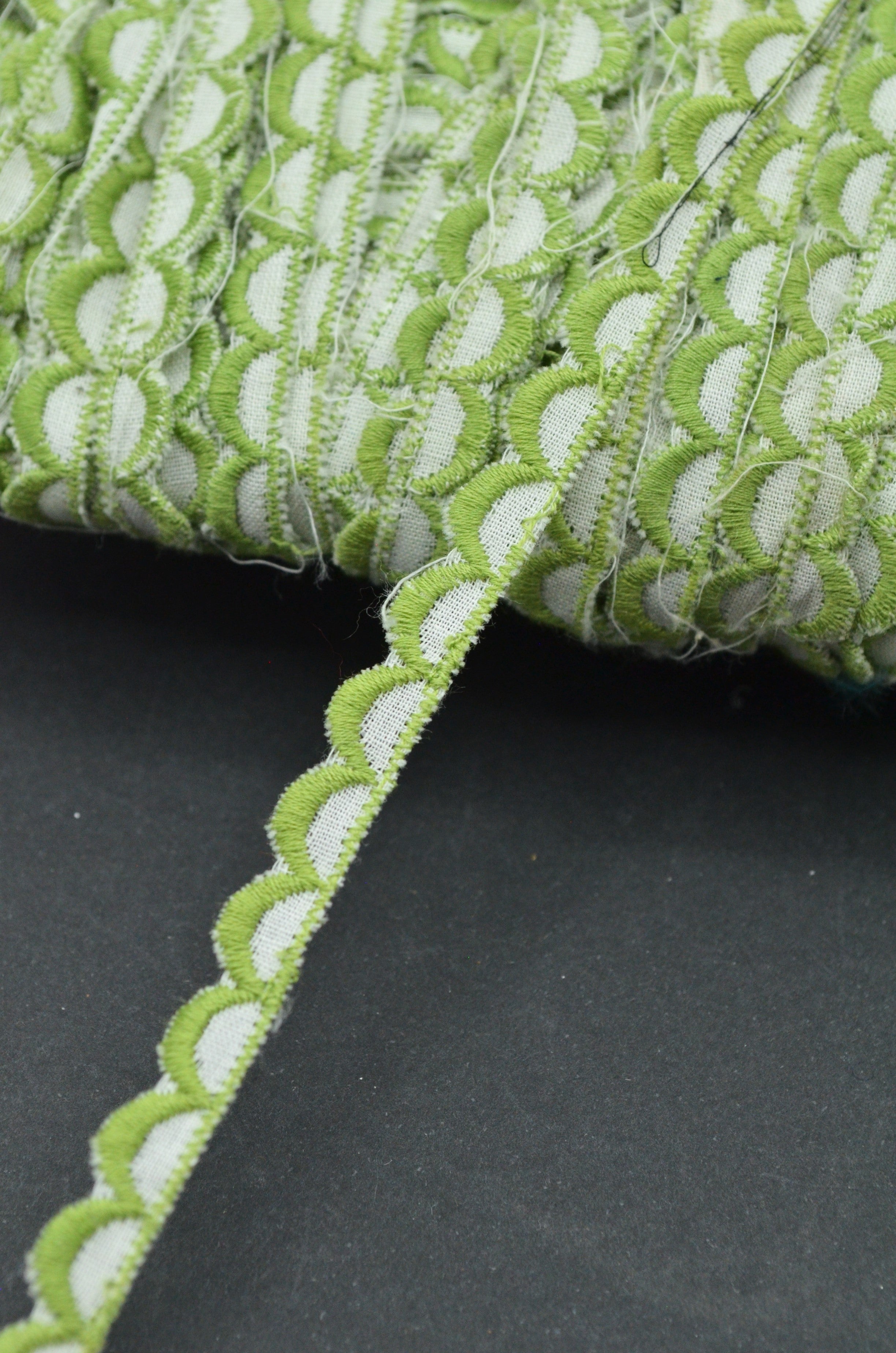 Dantela De Bumbac Brodata 7mm, Verde