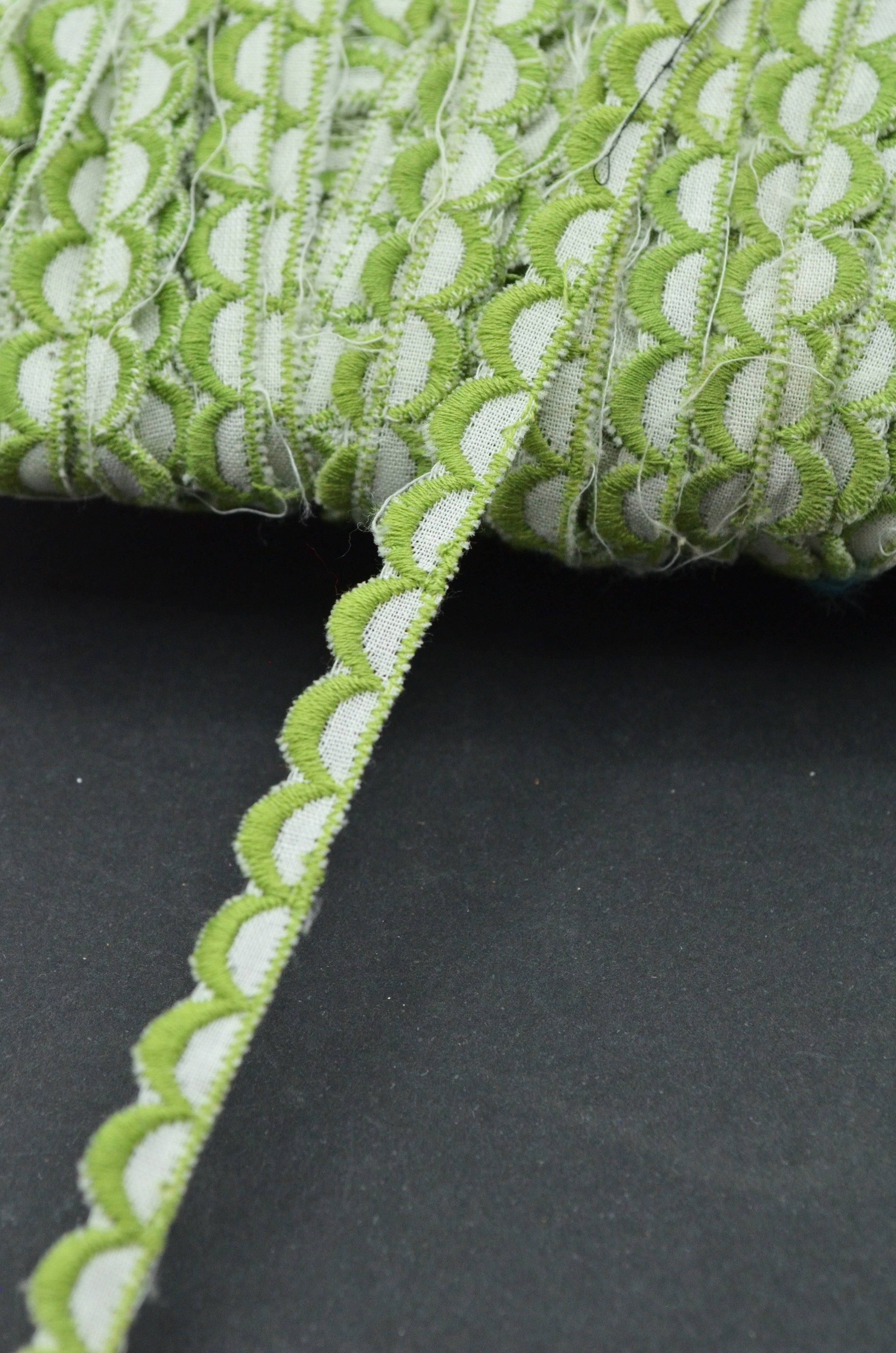 Dantela De Bumbac Brodata 7mm, Verde