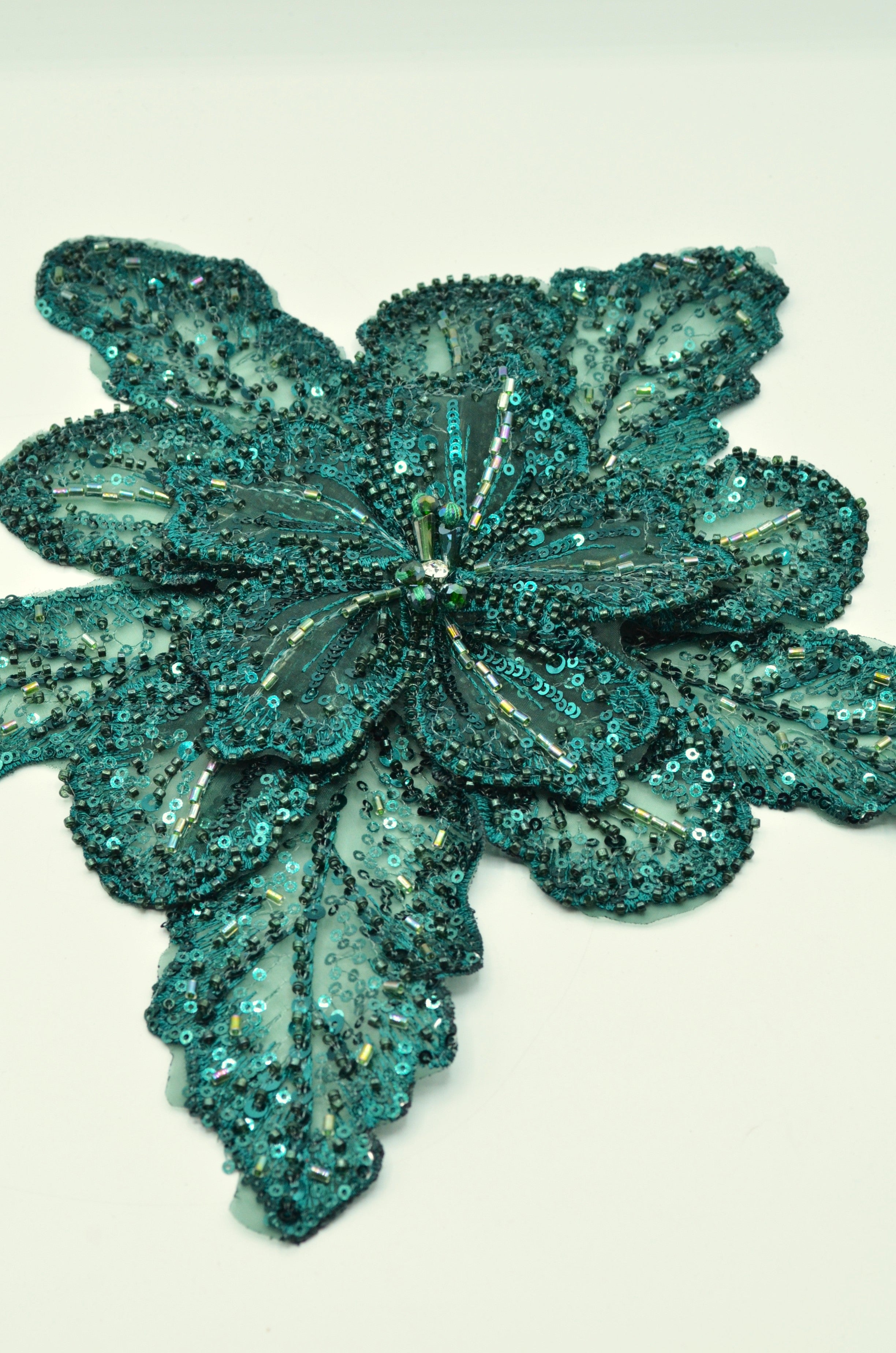 Aplicatie Floare Cu Margele Si Pietre 32cm, Verde