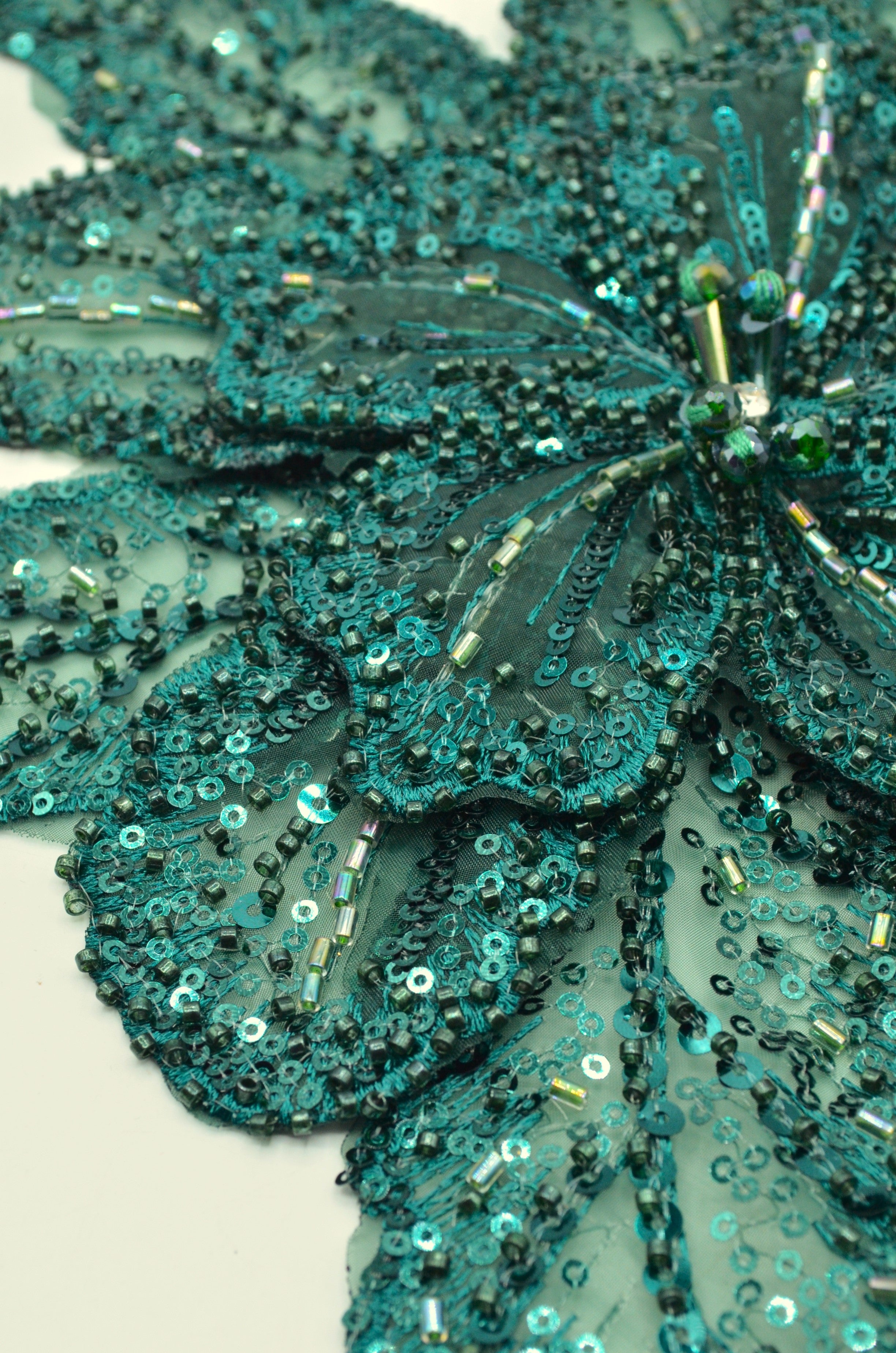 Aplicatie Floare Cu Margele Si Pietre 32cm, Verde