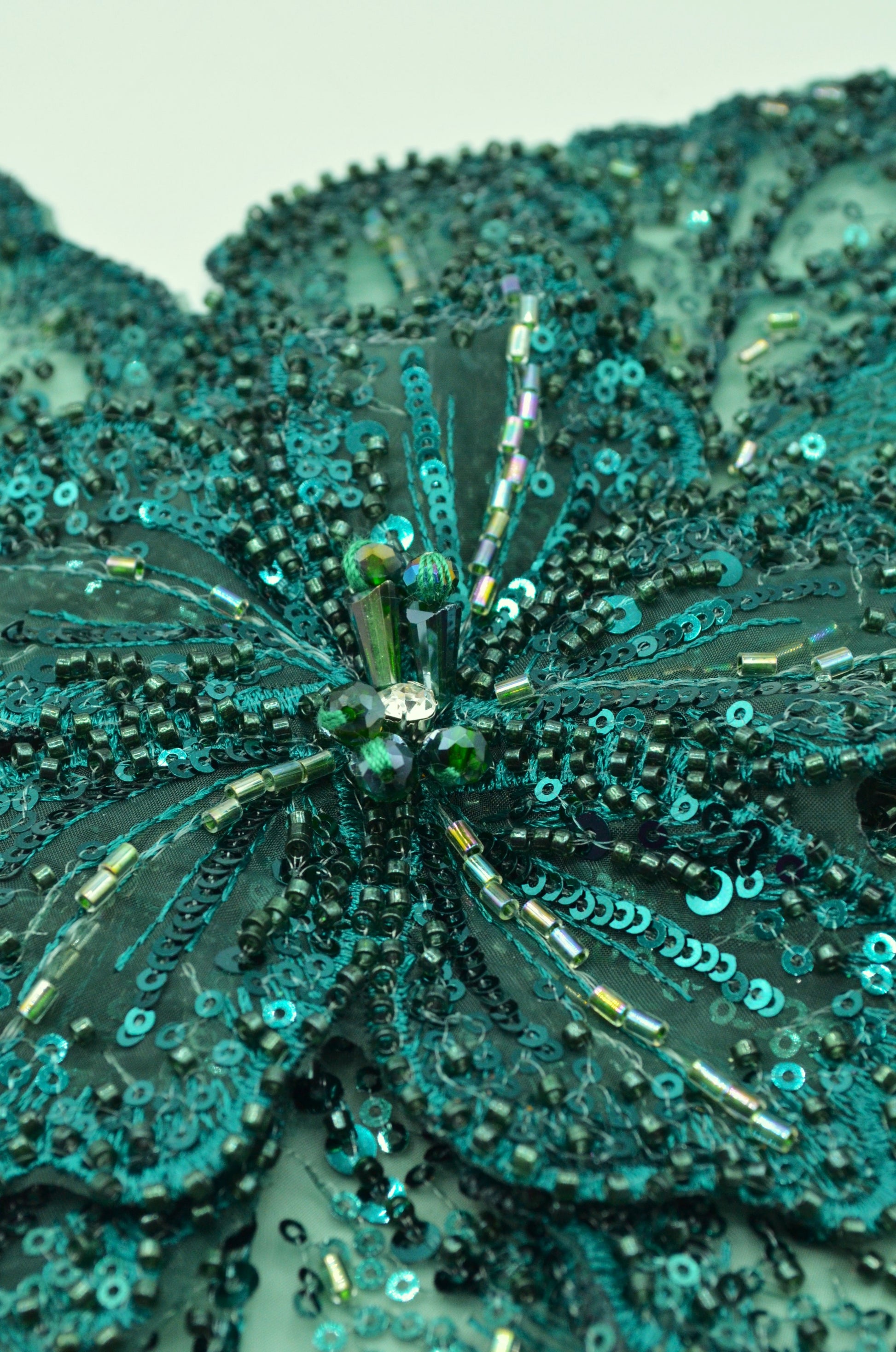 Aplicatie Floare Cu Margele Si Pietre 32cm, Verde