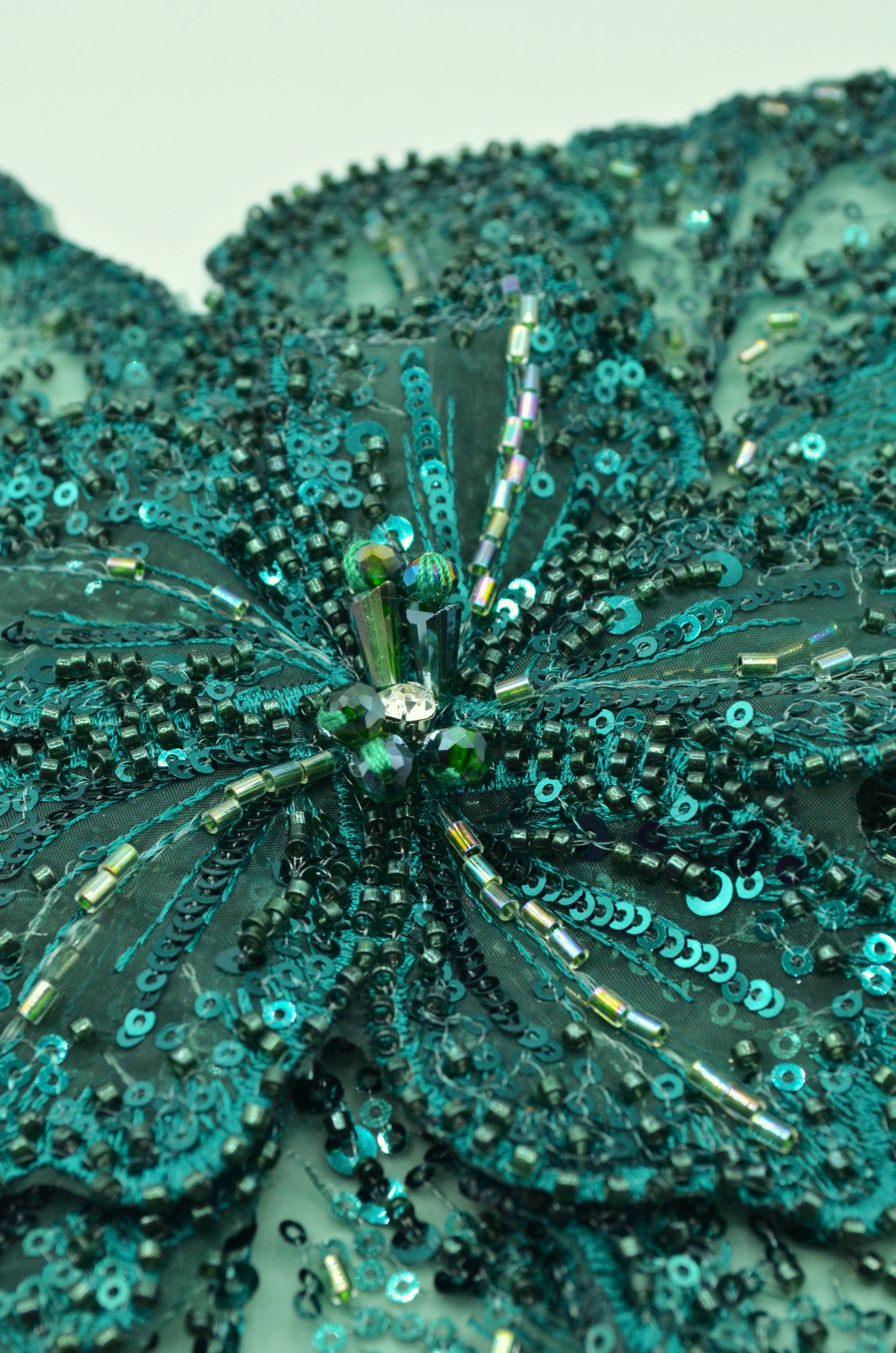 Aplicatie Floare Cu Margele Si Pietre 32cm, Verde