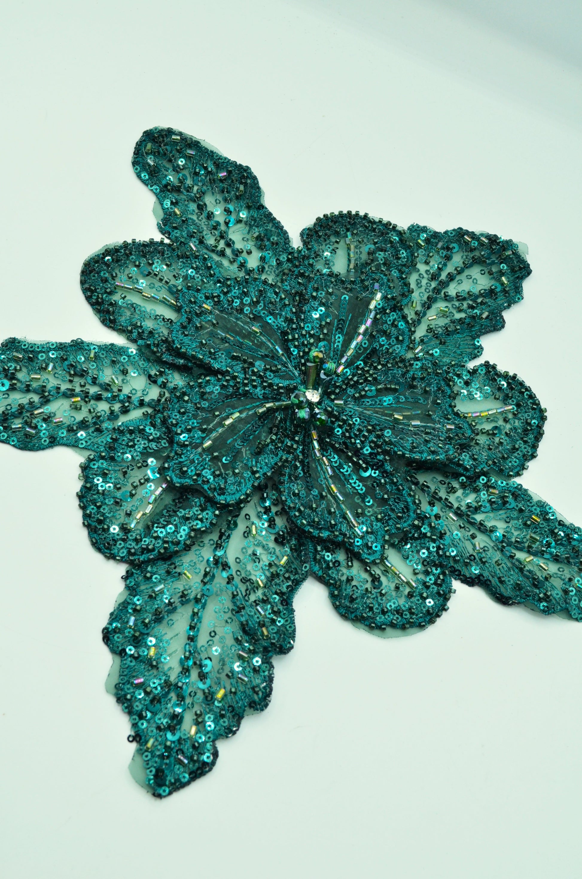 Aplicatie Floare Cu Margele Si Pietre 32cm, Verde