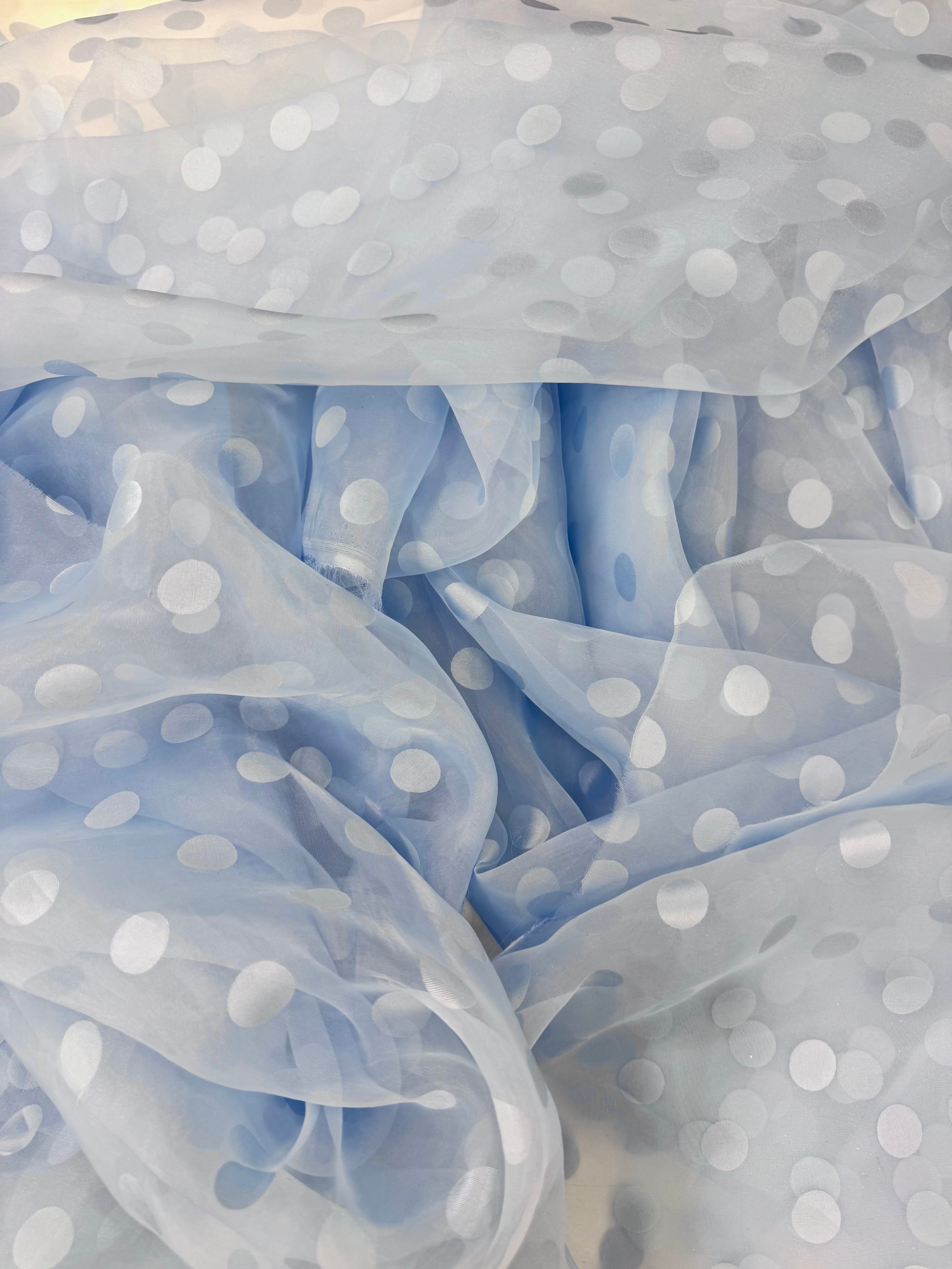 Voal De Organza cu buline, Bleu