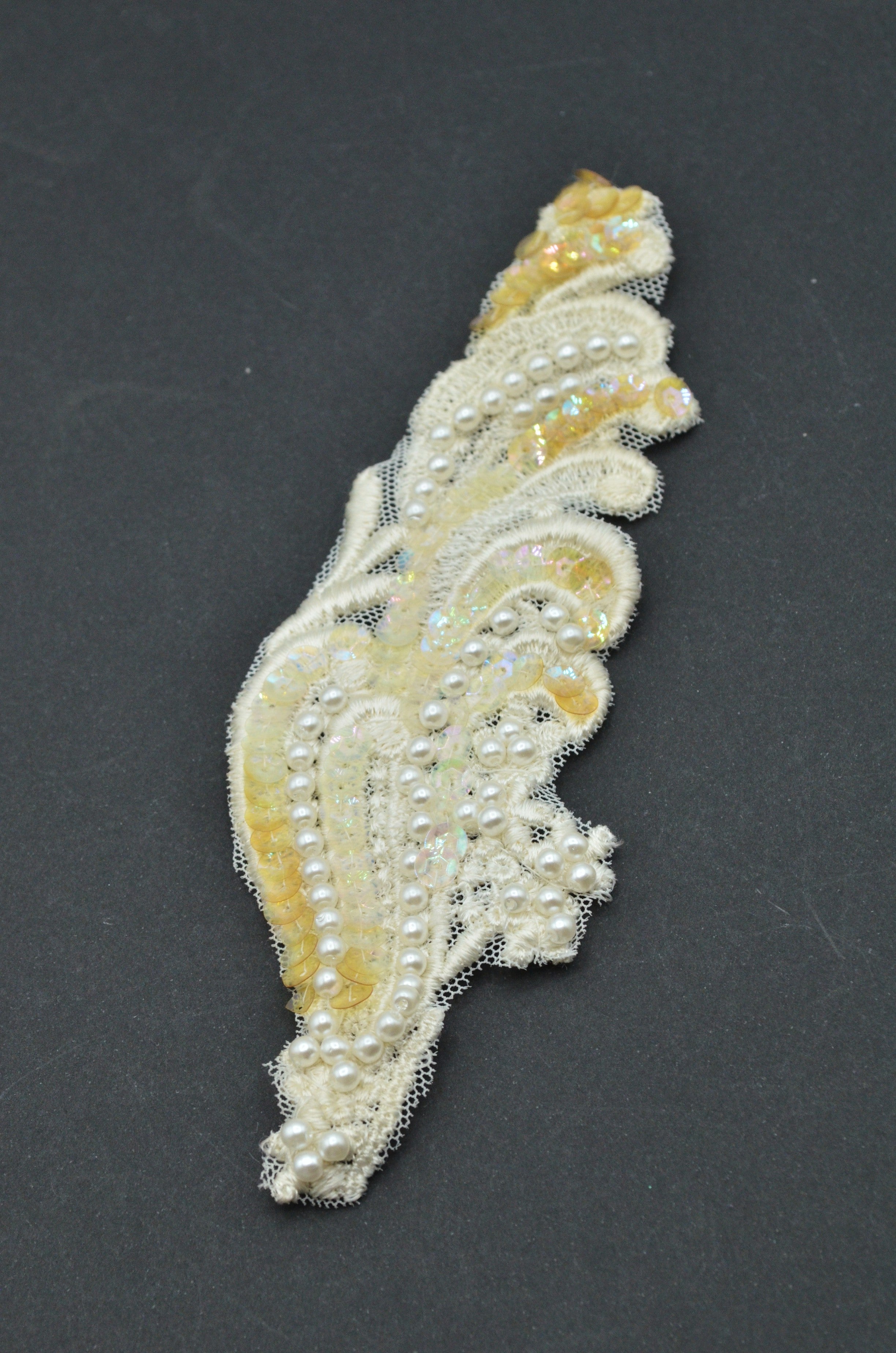 Aplicatie Cu Paiete Si Perle 5x18cm, Ivoire
