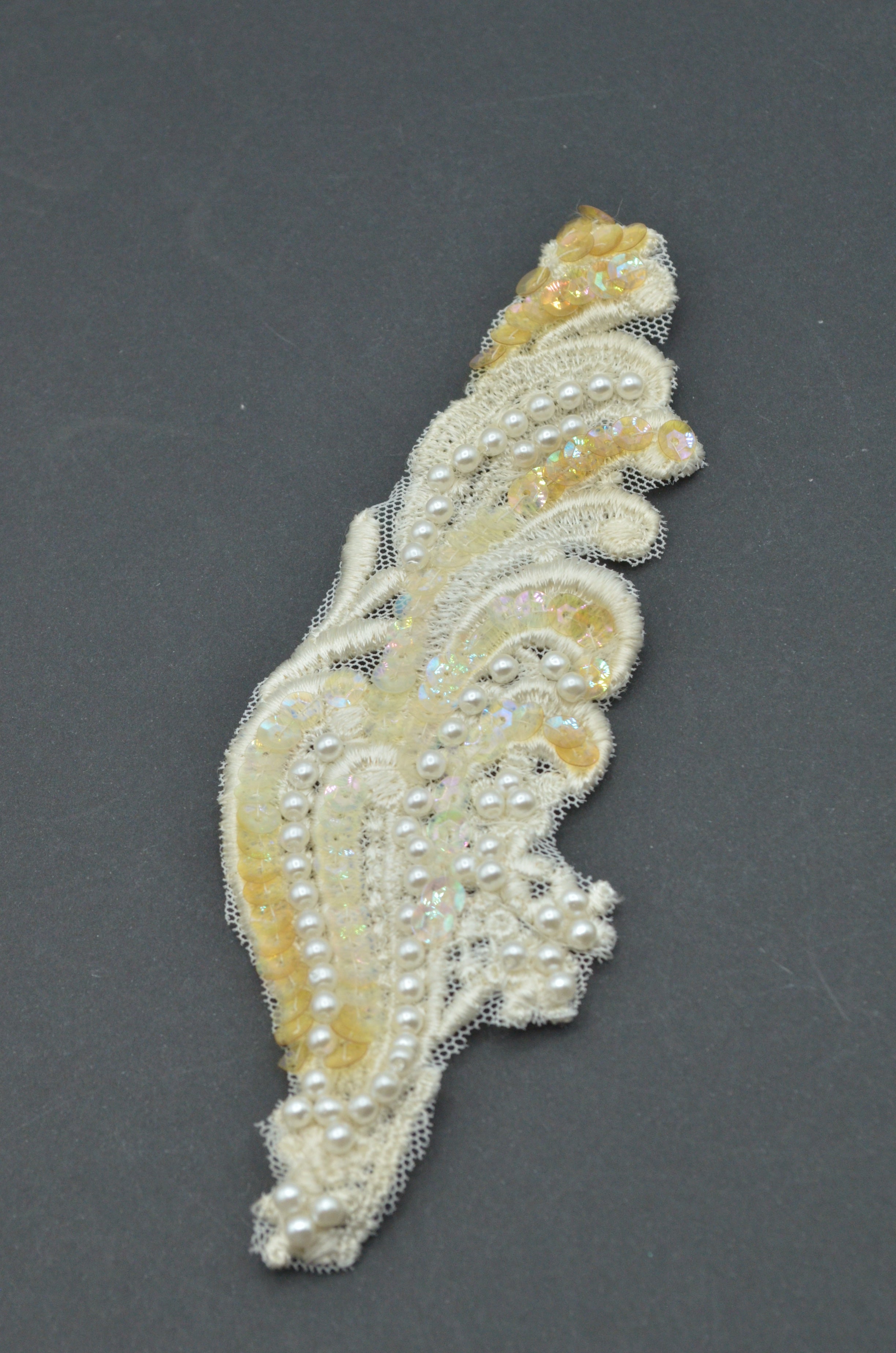 Aplicatie Cu Paiete Si Perle 5x18cm, Ivoire