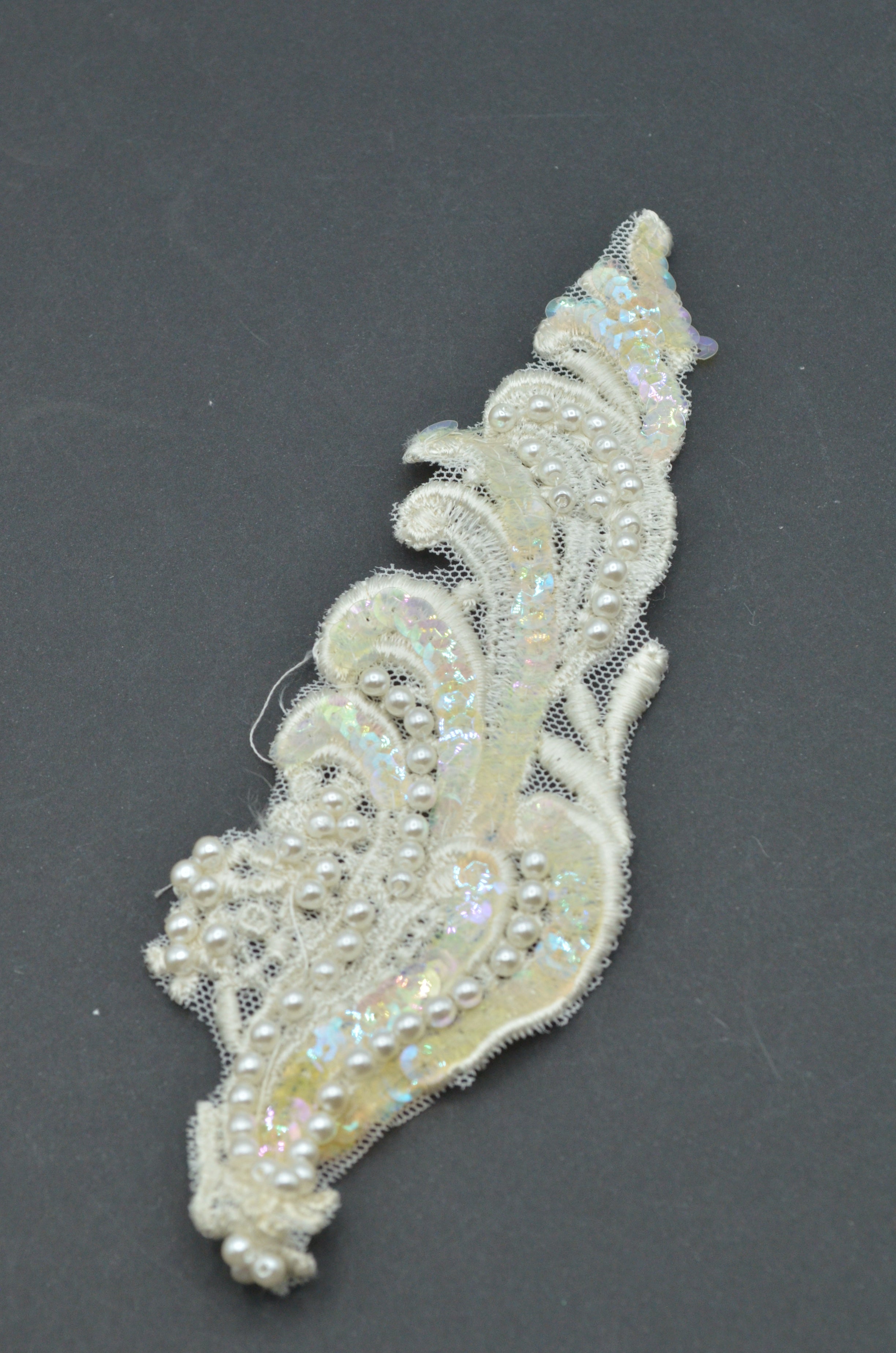 Aplicatie Cu Paiete Si Perle 5x18cm, Ivoire
