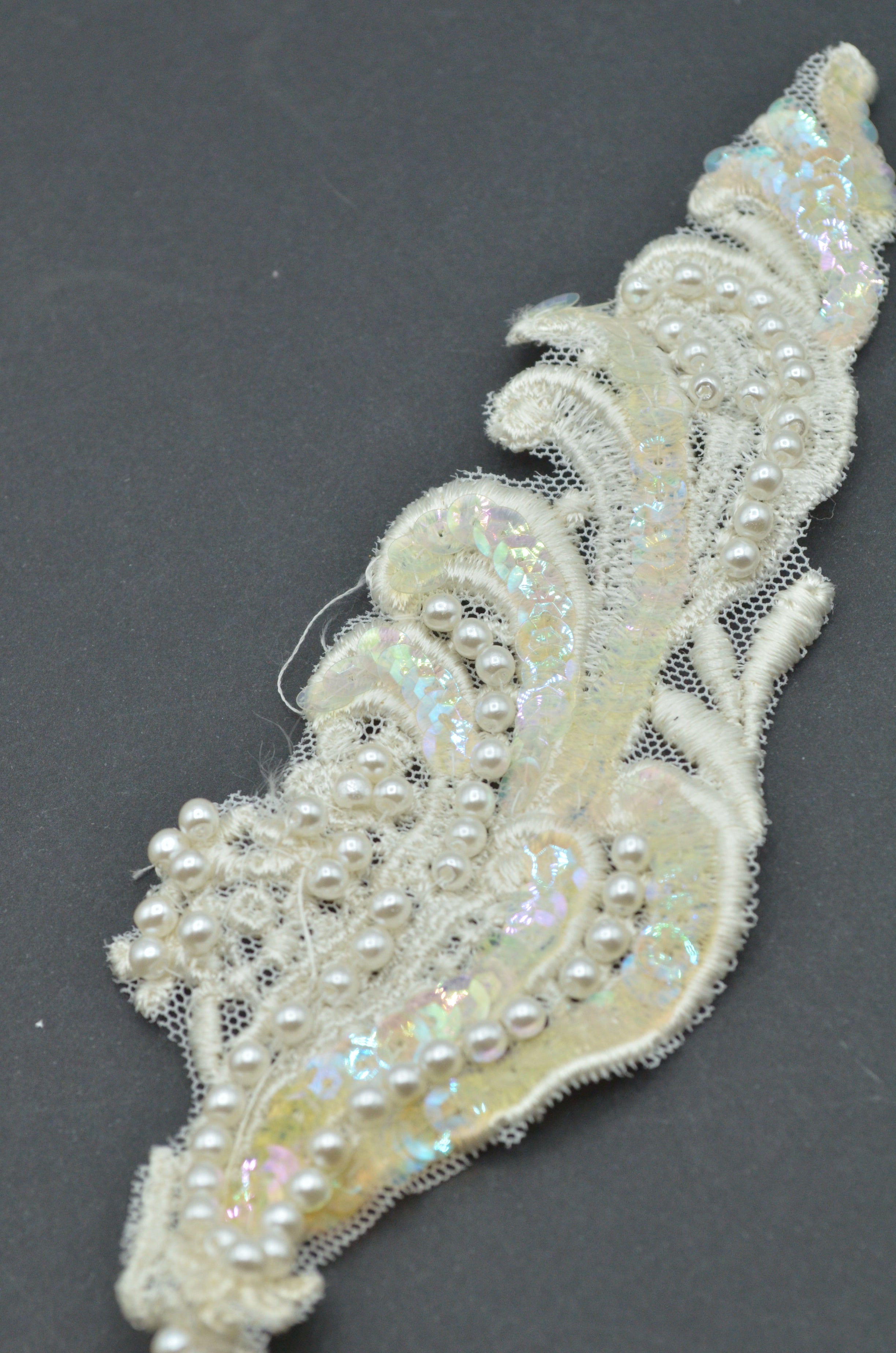 Aplicatie Cu Paiete Si Perle 5x18cm, Ivoire