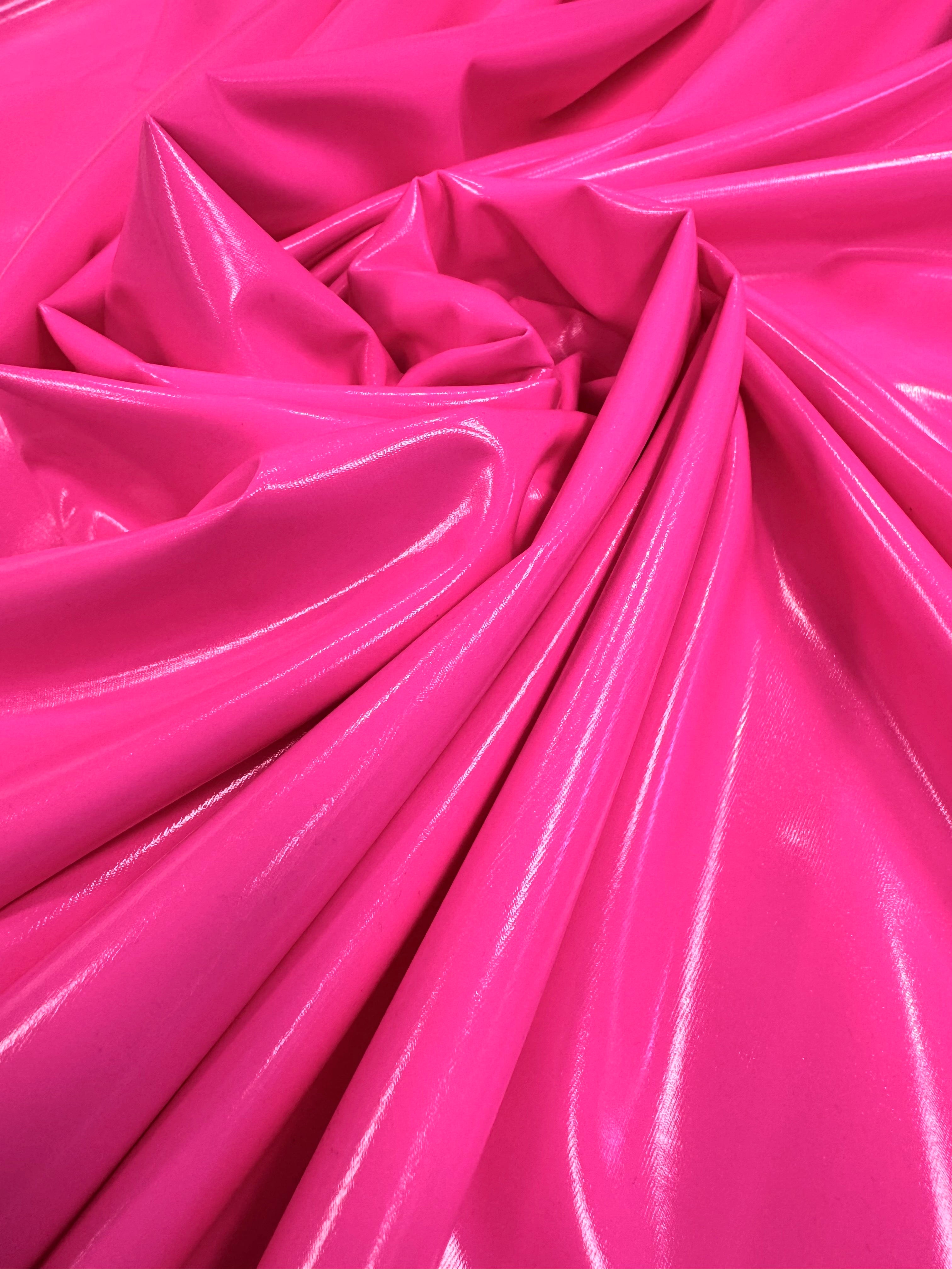 Țesătură latex imitație de piele lăcuită cu elastan - Roz Neon