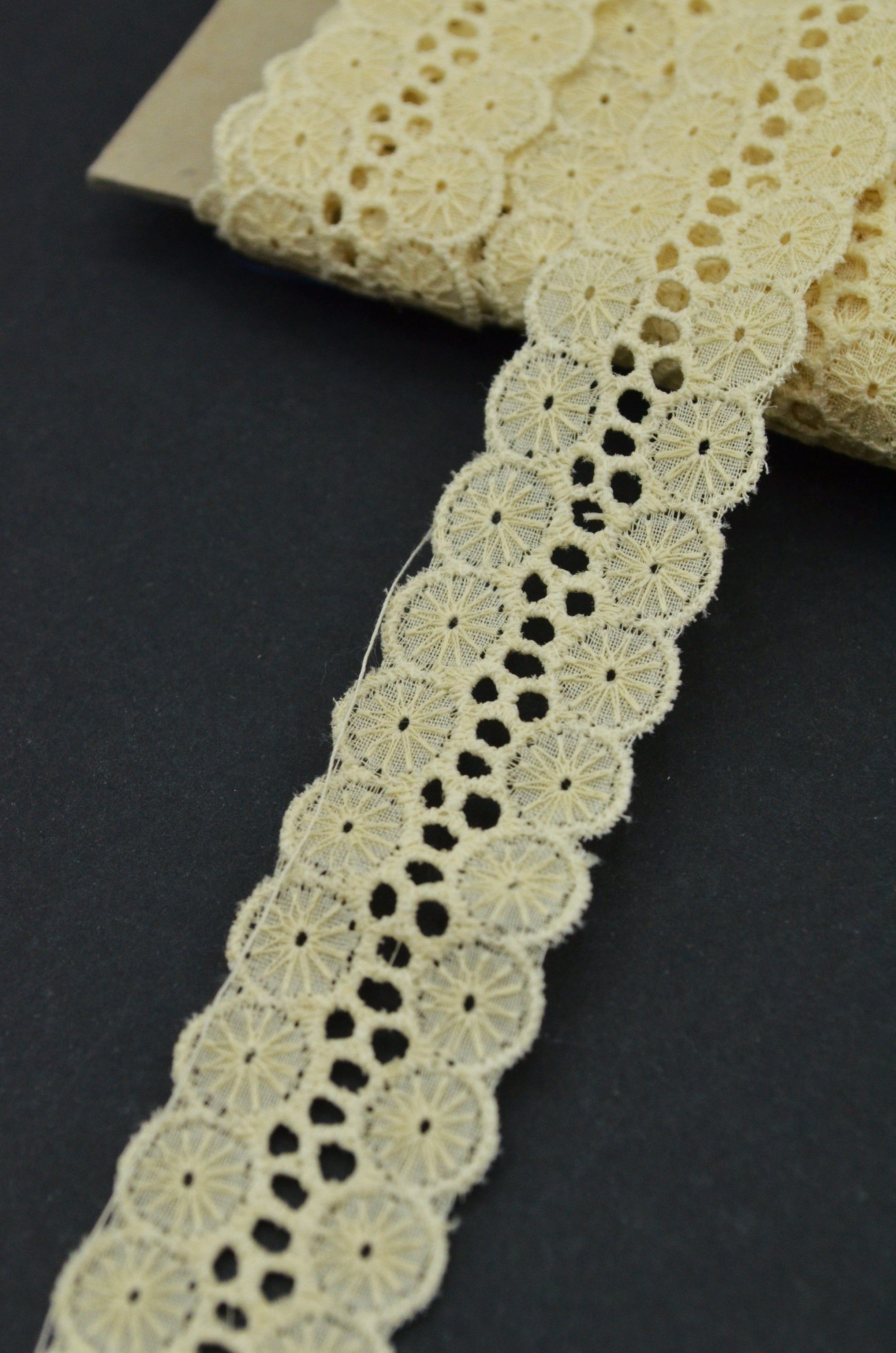 Dantela de bumbac, 23mm, Crem