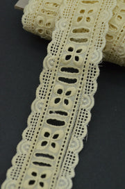 Dantela de bumbac, 33mm, Crem