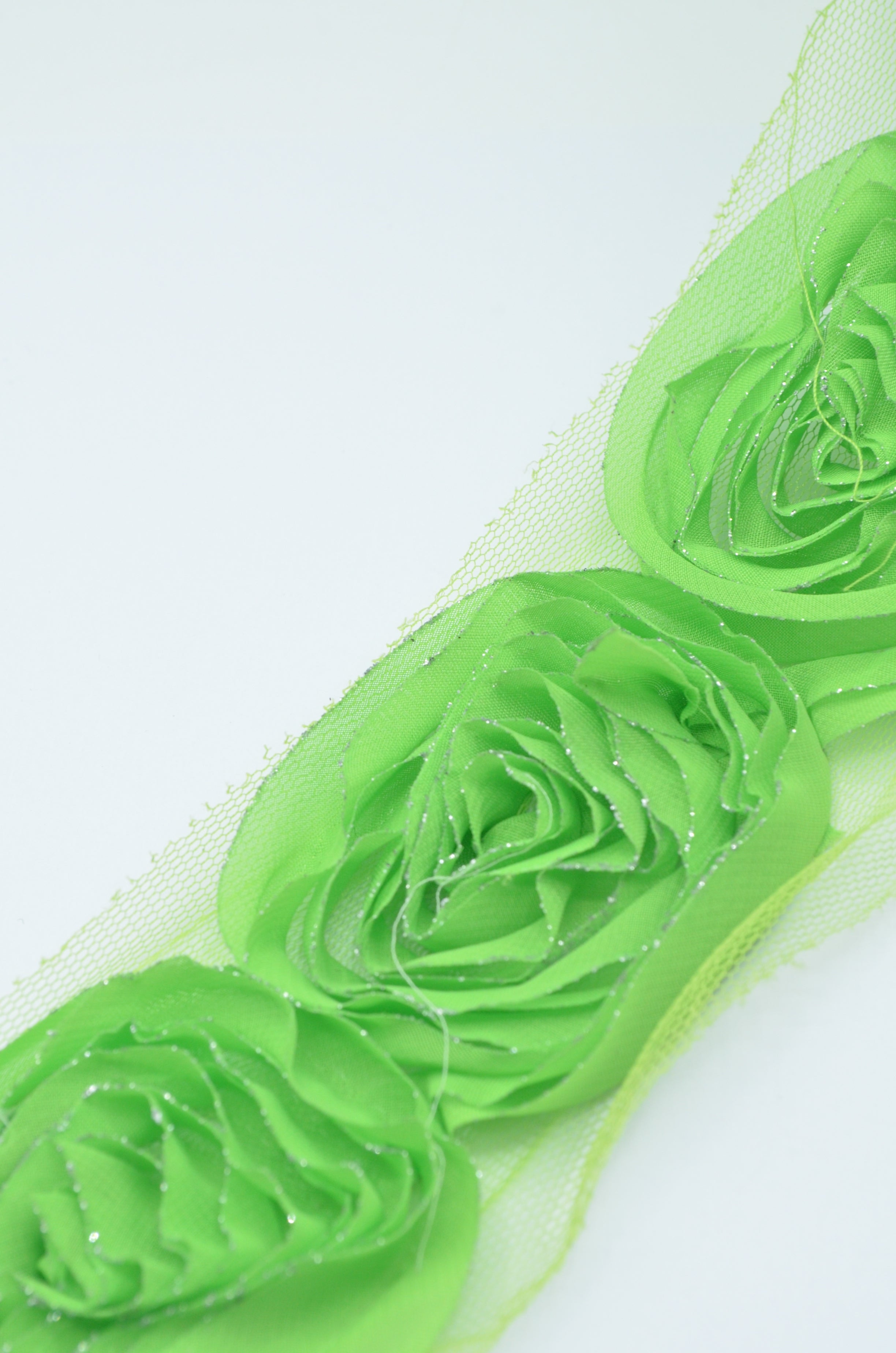 Pasmanterie Flori 8cm, Verde Cu Sclipici Argintiu