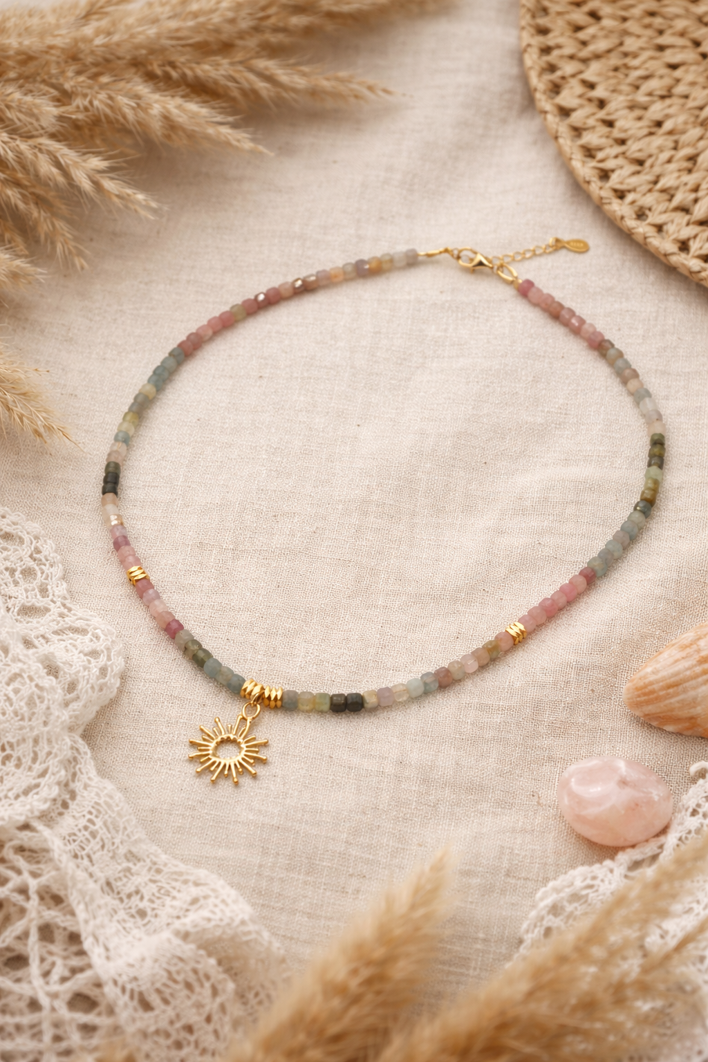 Colier din Turmalină Multicoloră cu Pandantiv Soare