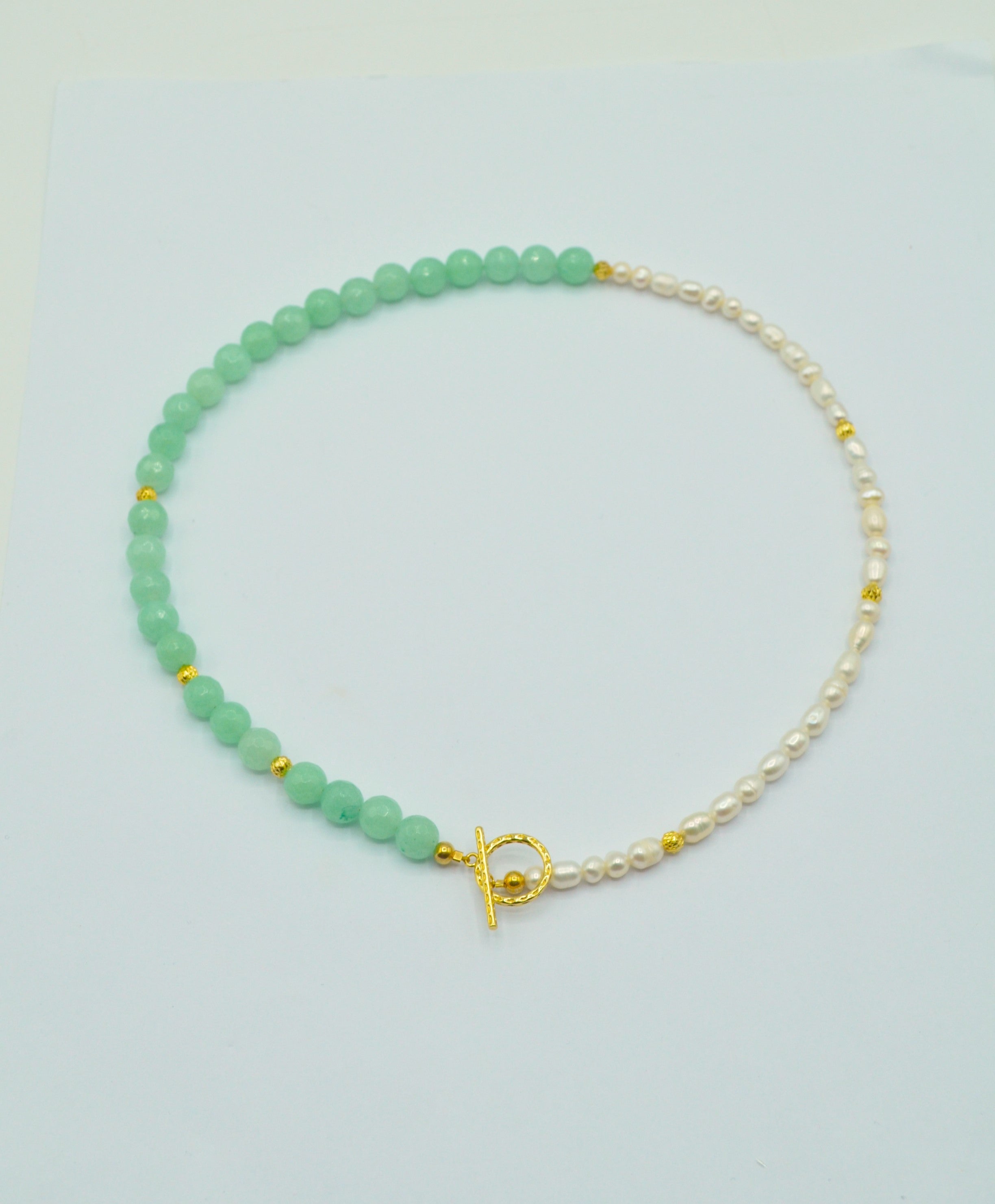 Colier Din Pietre Semipretioase, Aventurin, Perle Si Argint 925