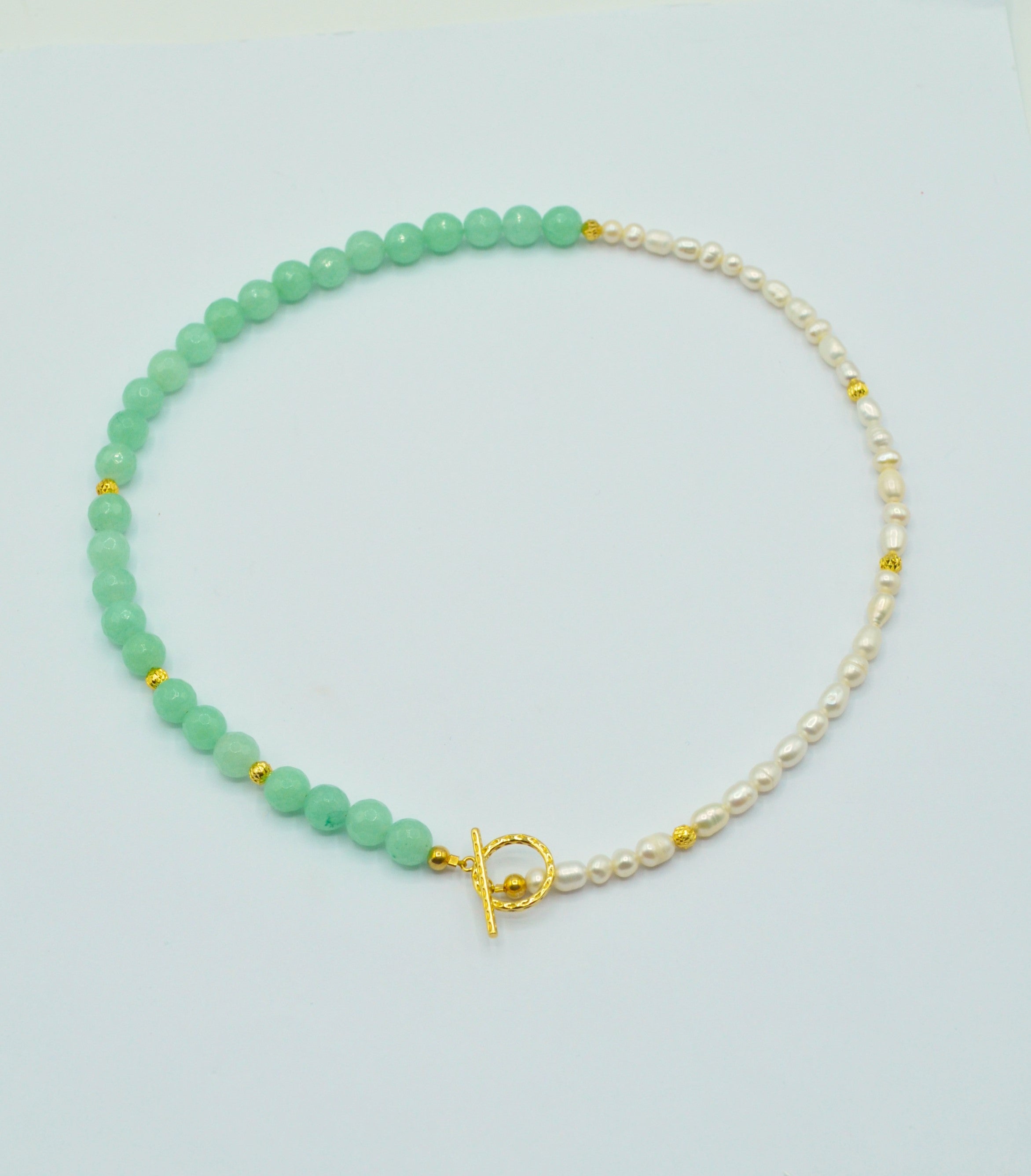 Colier Din Pietre Semipretioase, Aventurin, Perle Si Argint 925