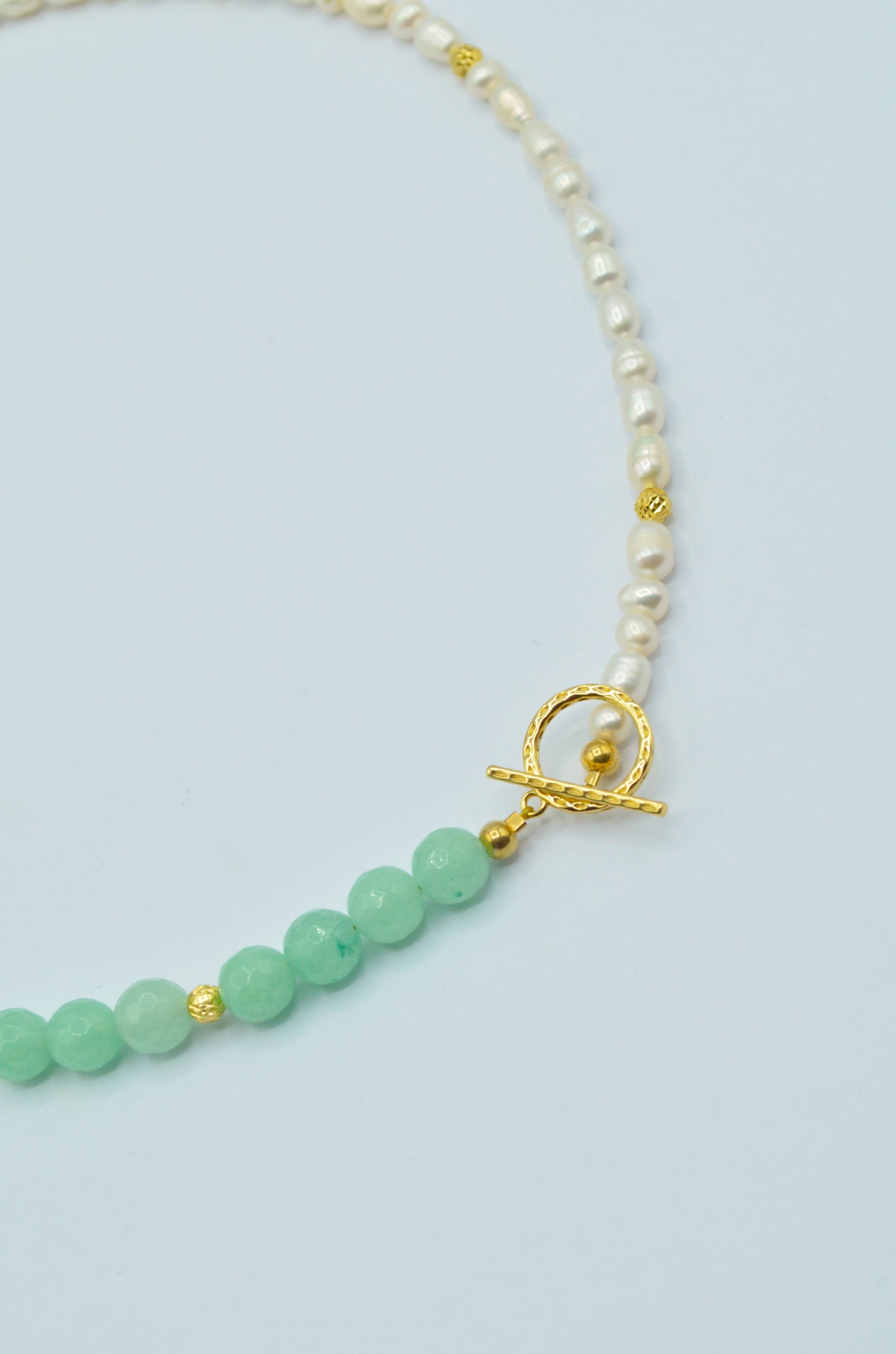 Colier Din Pietre Semipretioase, Aventurin, Perle Si Argint 925