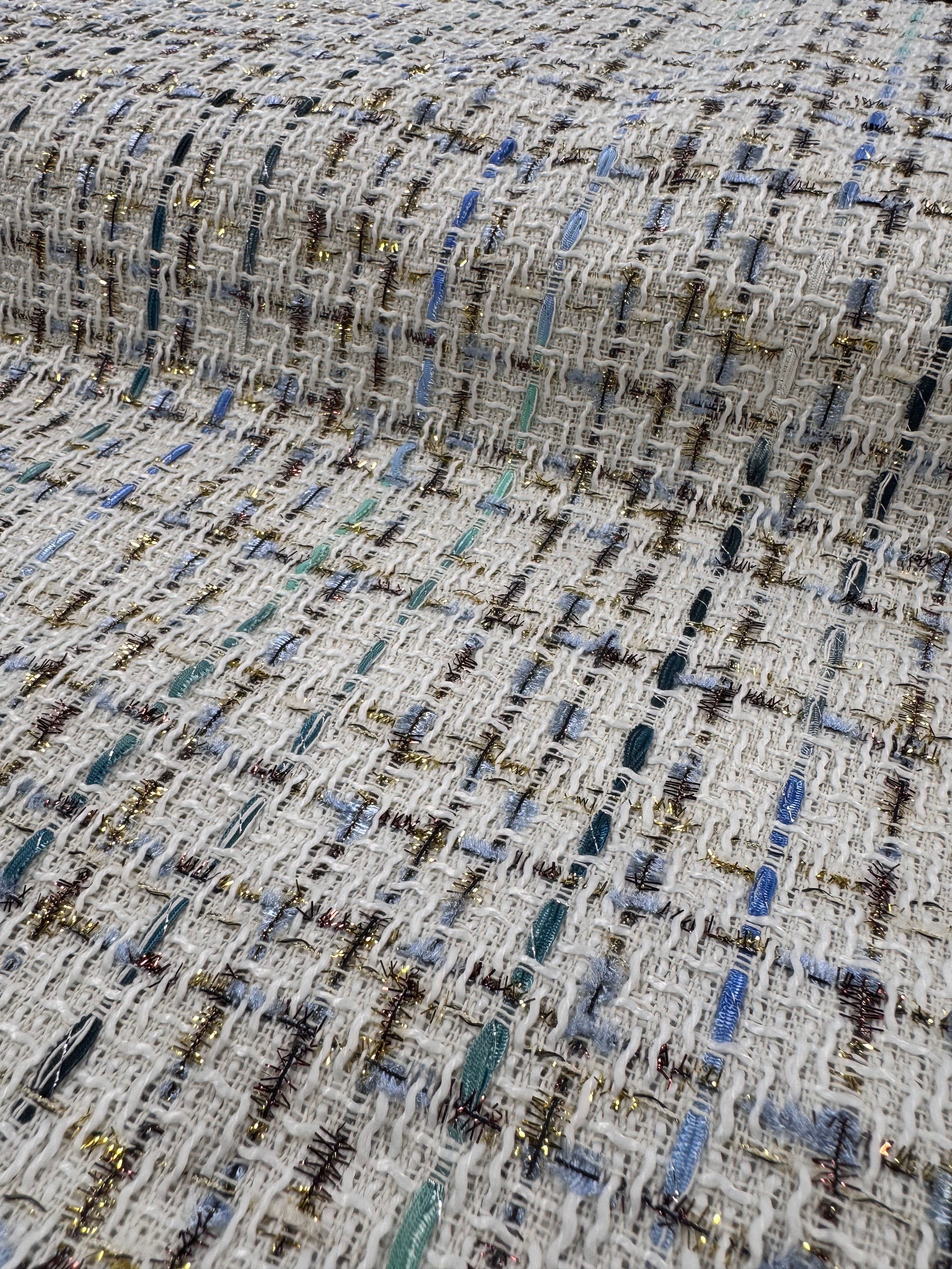 Stofă Tweed Ivoire Cu Fir Lurex Auriu