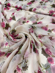 Voal Imprimat De Matase Naturala Cu Paiete - Roz