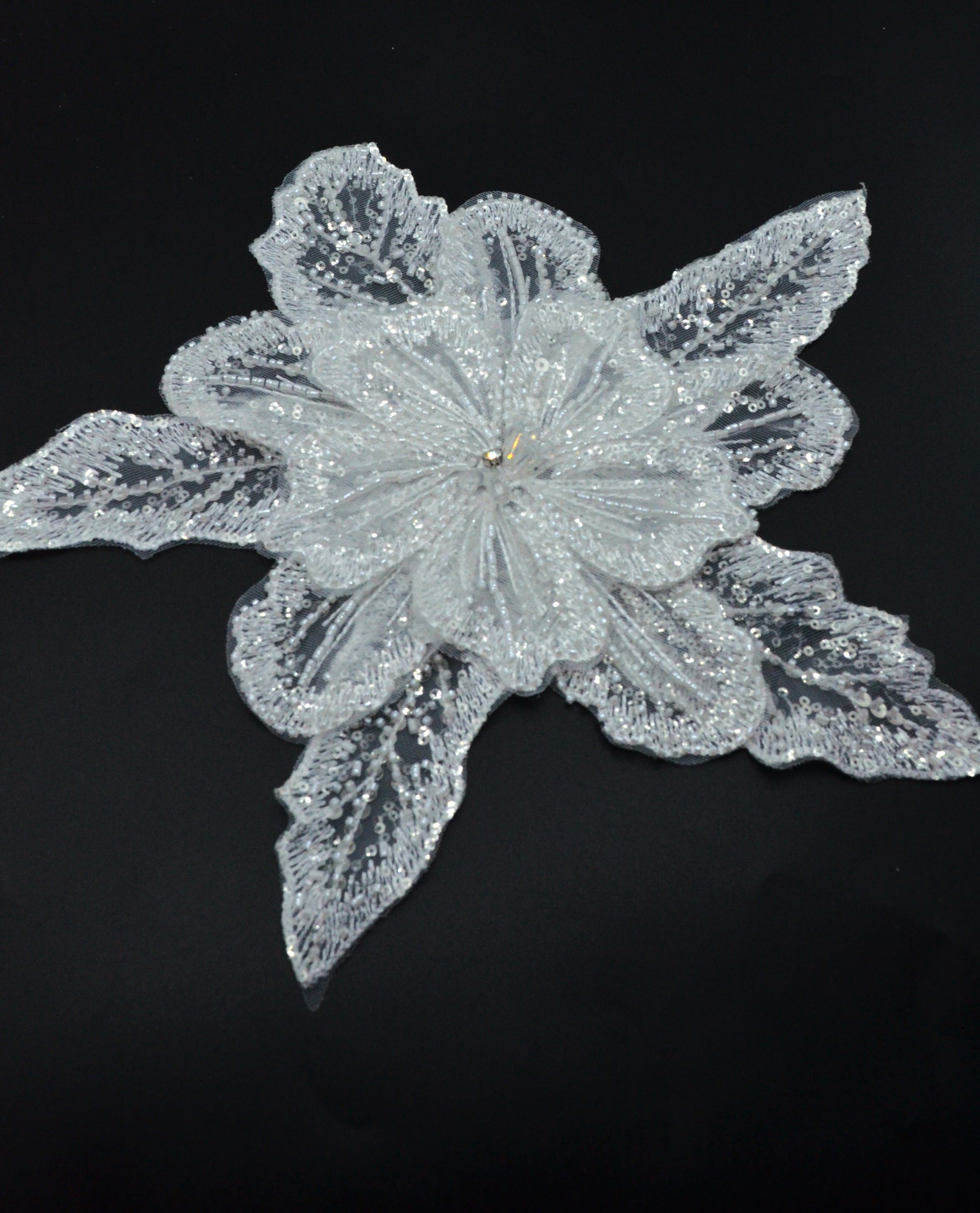 Aplicatie Floare Cu Margele Si Pietre 32cm, Ivoire