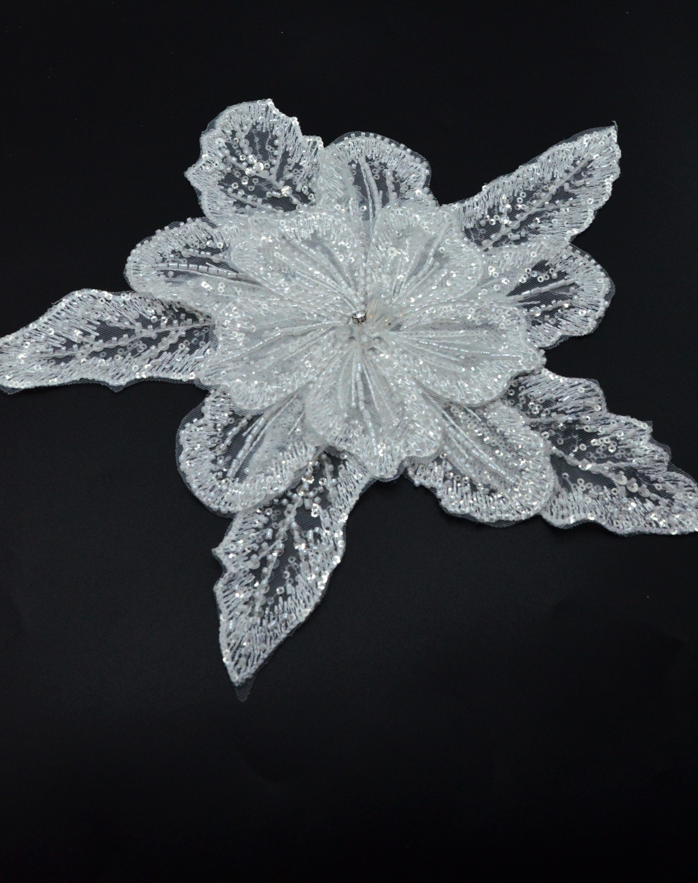 Aplicatie Floare Cu Margele Si Pietre 32cm, Ivoire