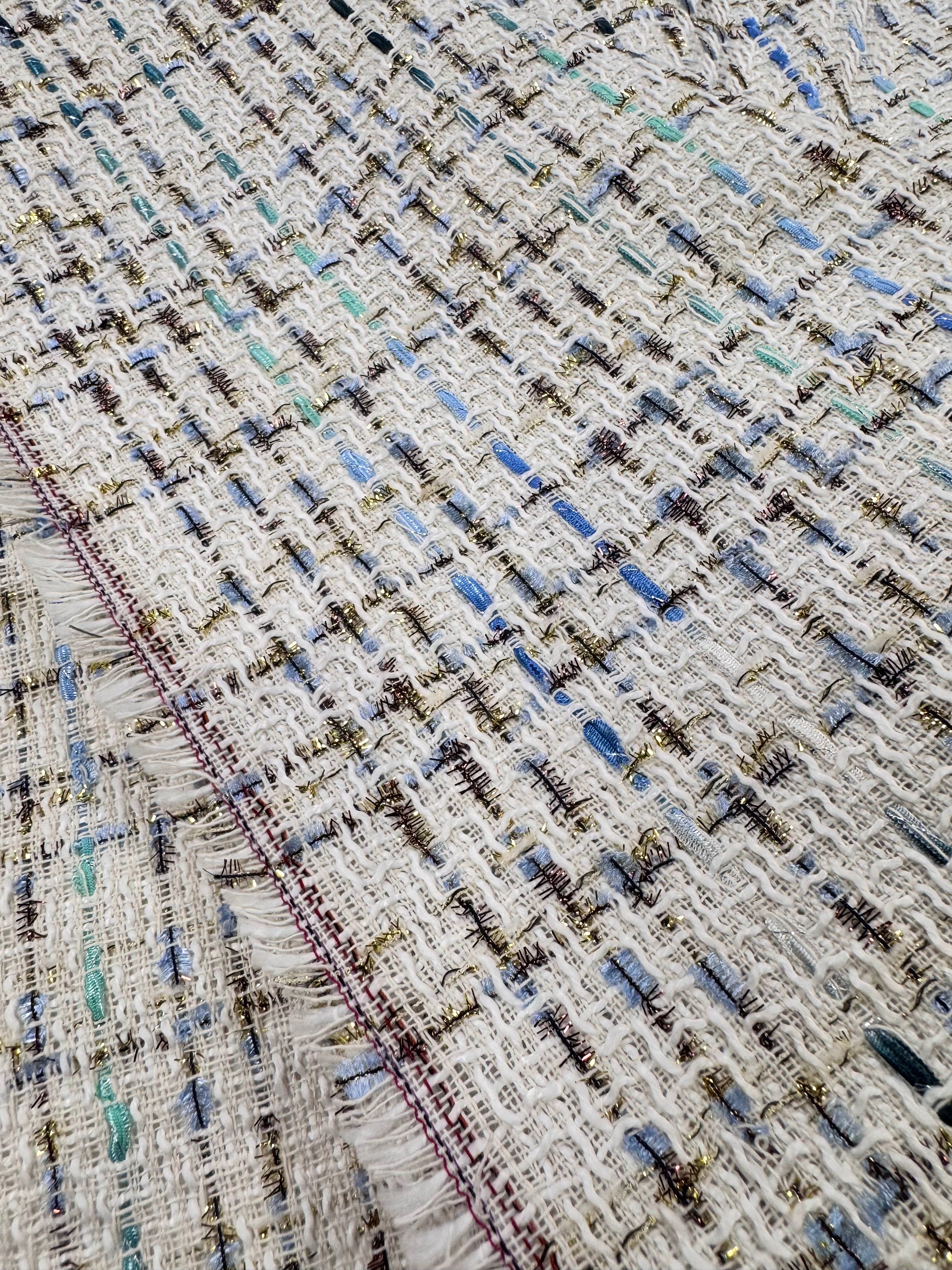 Stofă Tweed Ivoire Cu Fir Lurex Auriu