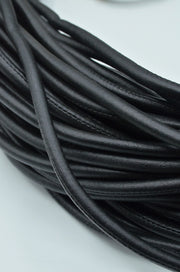 Snur Buretat din Piele Ecologica Neagra - 7mm Grosime