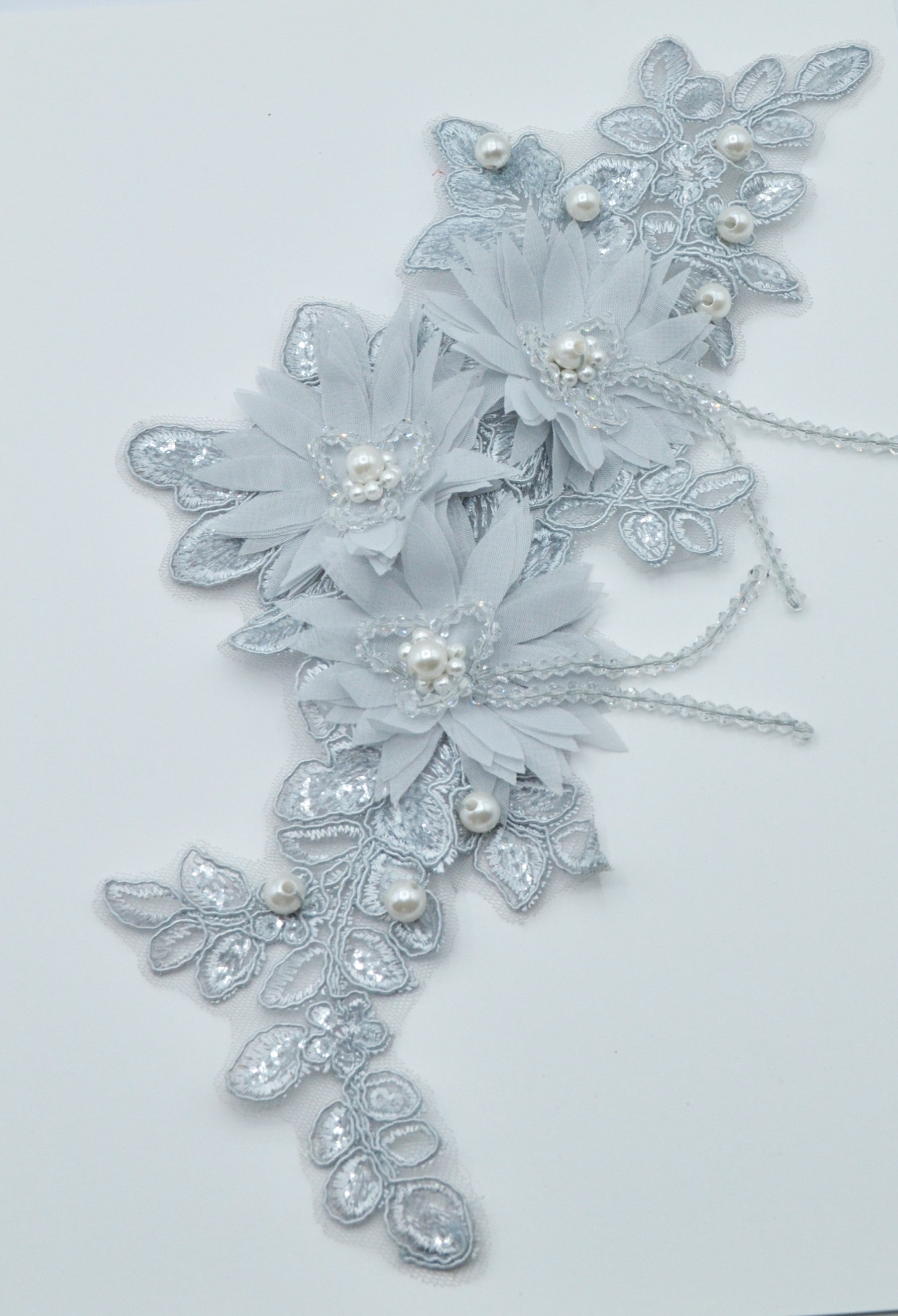 Aplicatie Broderie Cu Margele 30x14cm, Gri