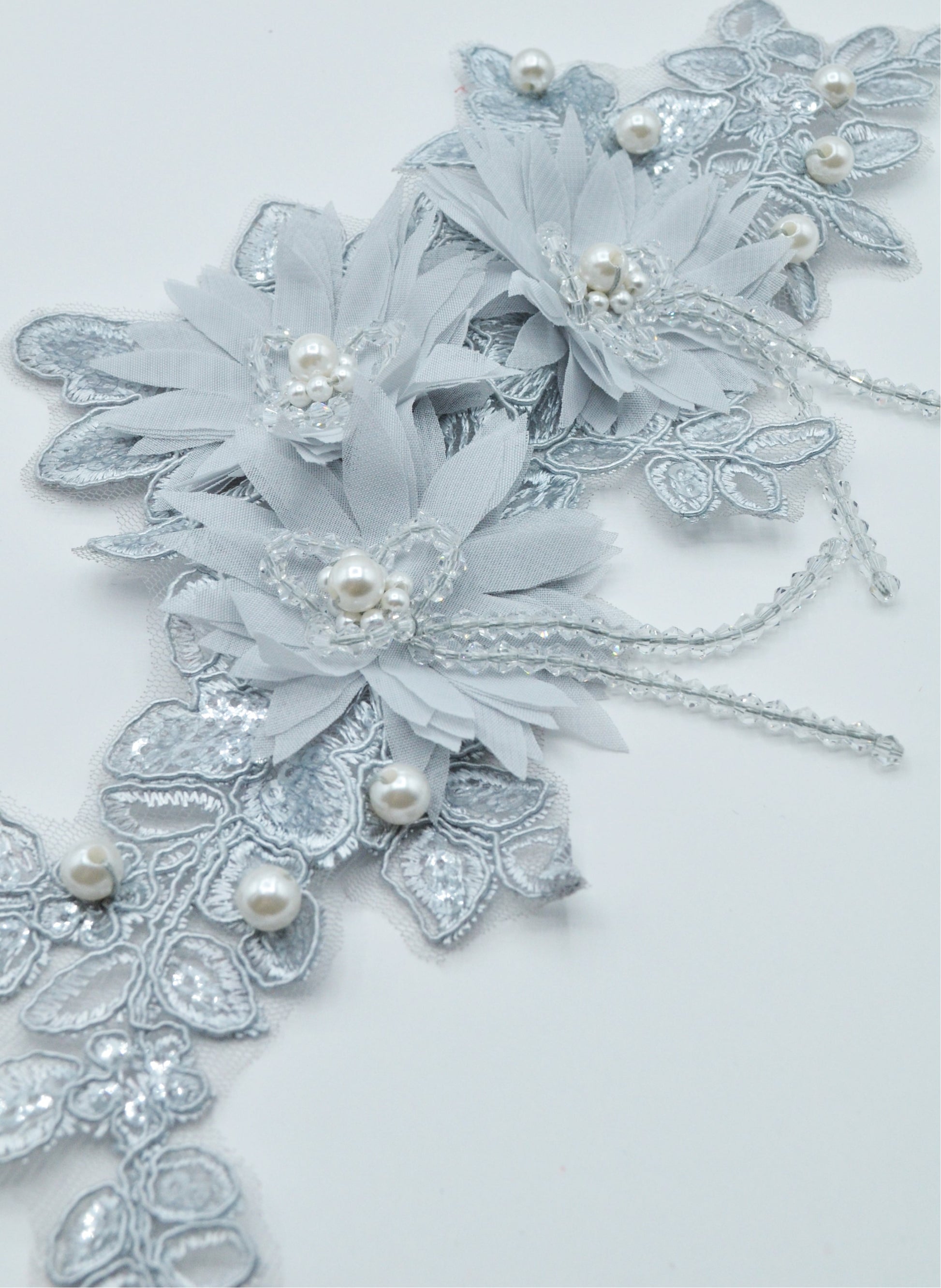Aplicatie Broderie Cu Margele 30x14cm, Gri