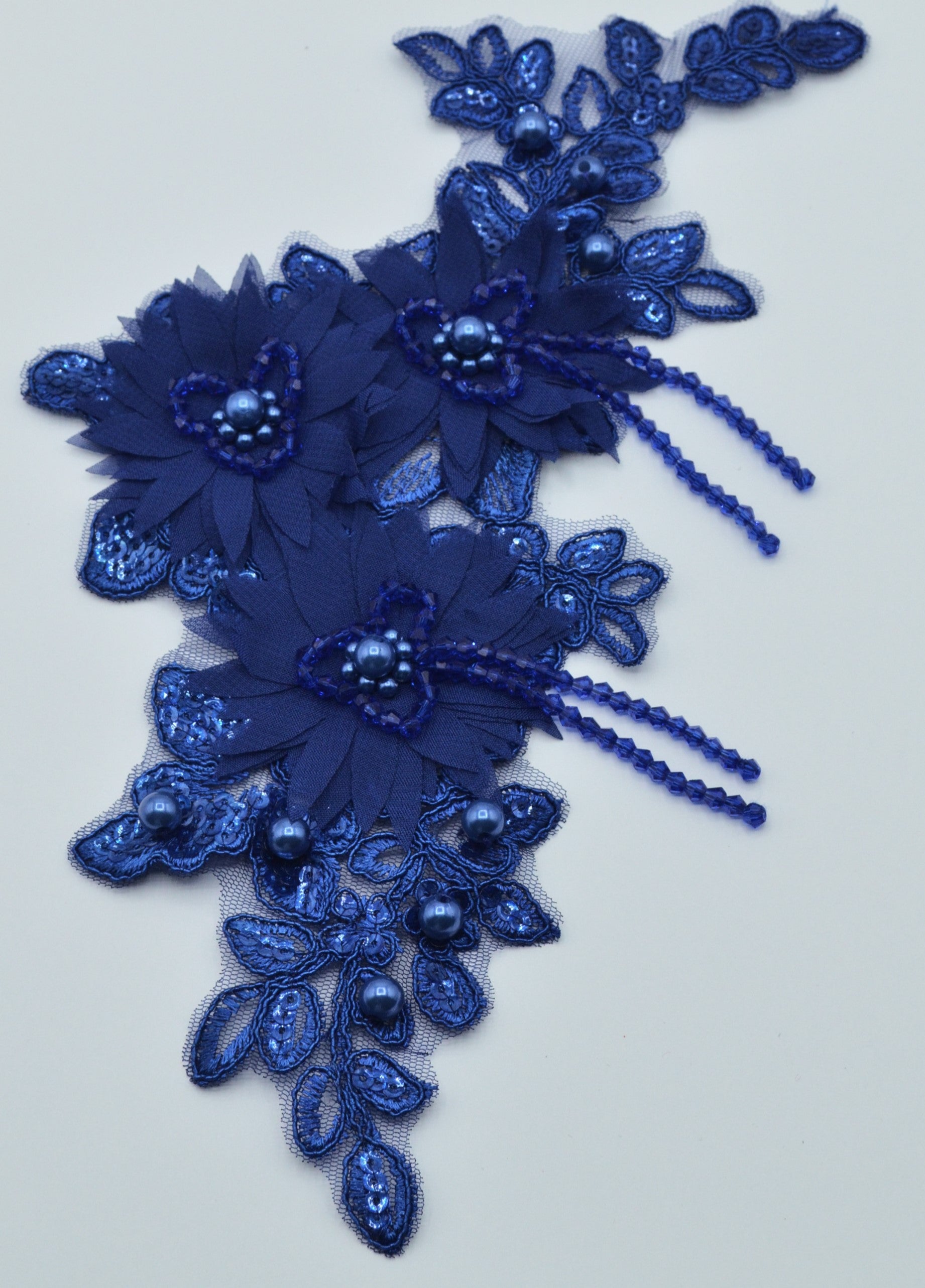Aplicatie Broderie Cu Margele 30x14cm, Albastru