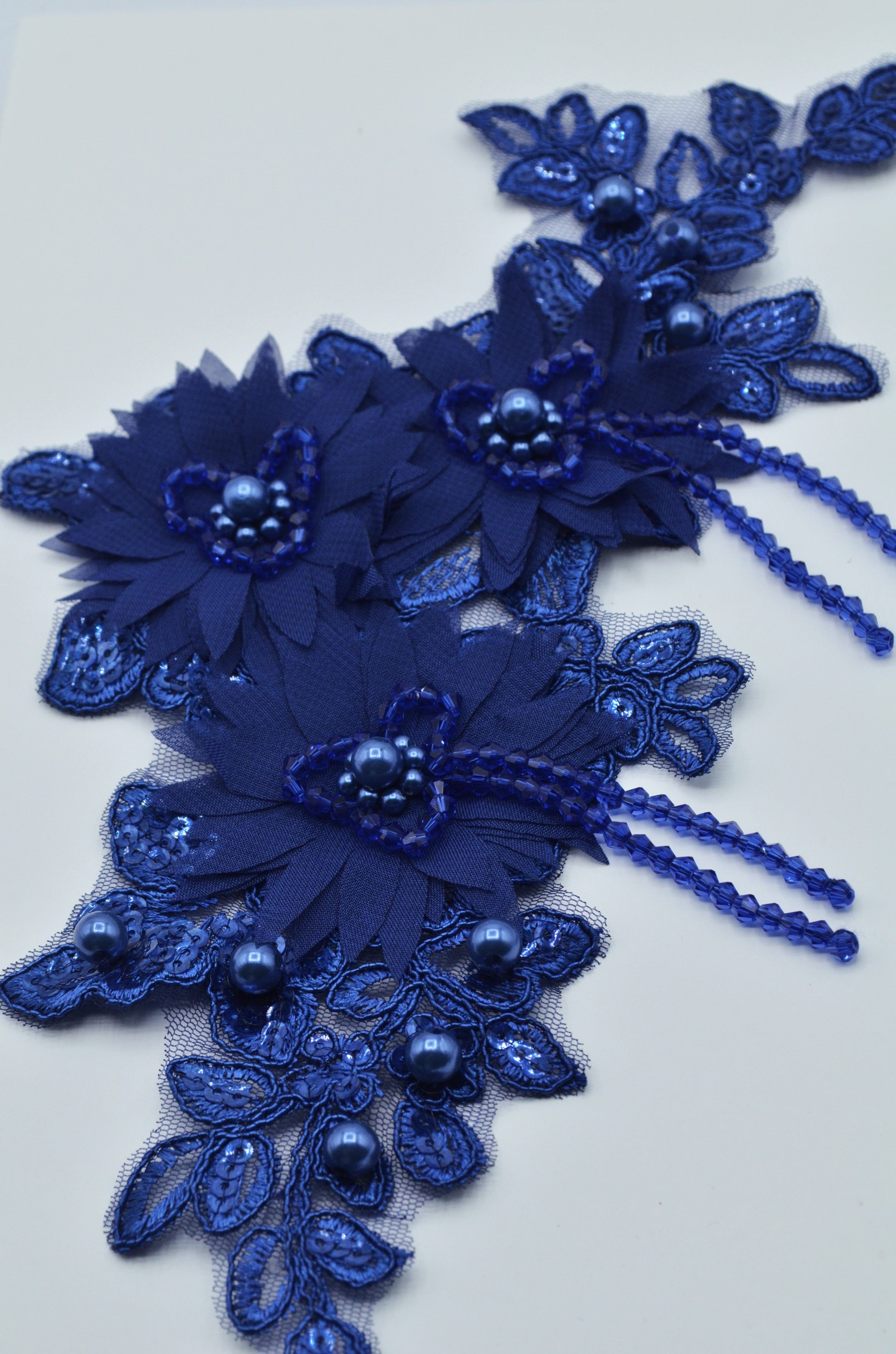 Aplicatie Broderie Cu Margele 30x14cm, Albastru
