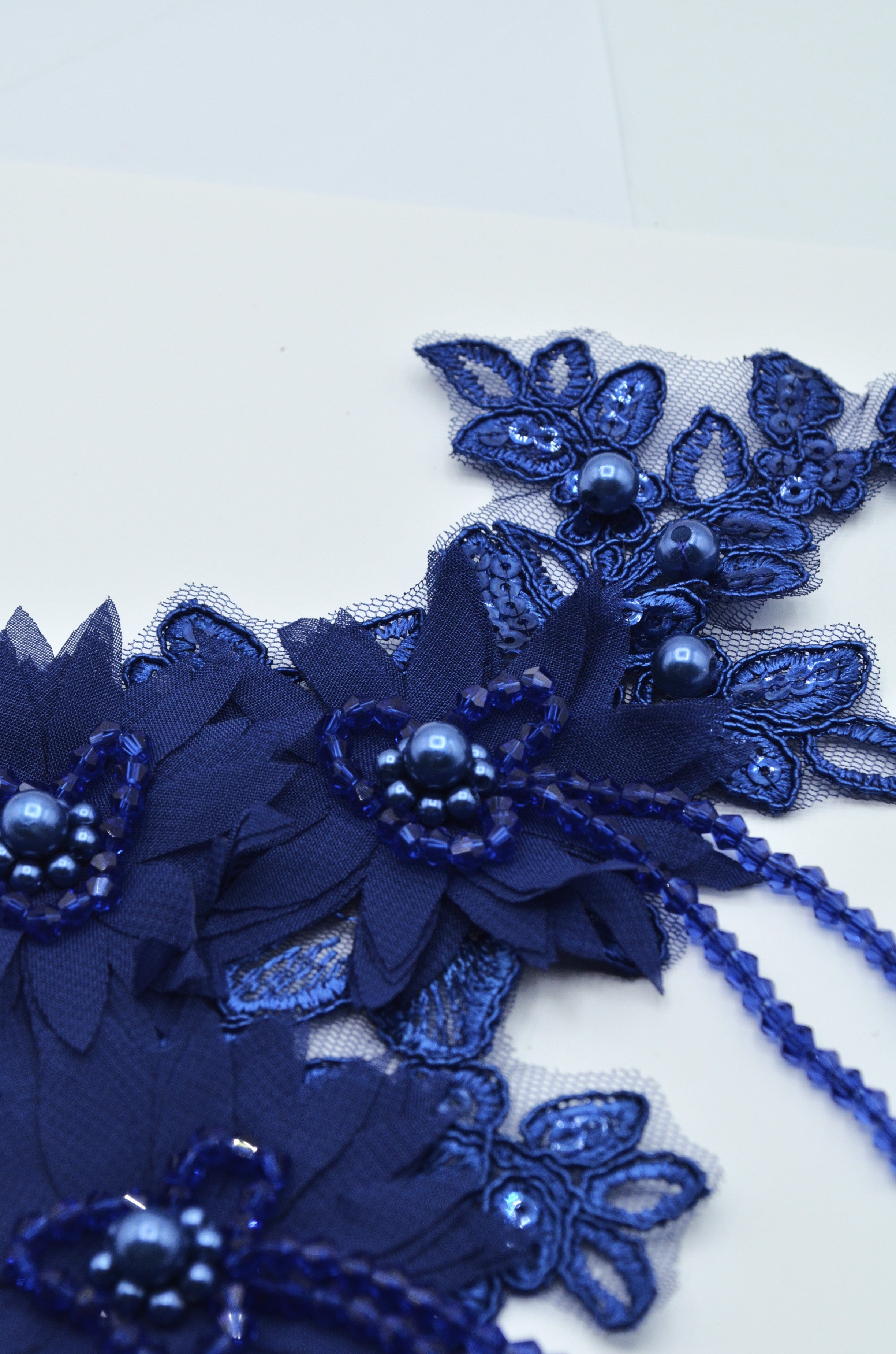 Aplicatie Broderie Cu Margele 30x14cm, Albastru