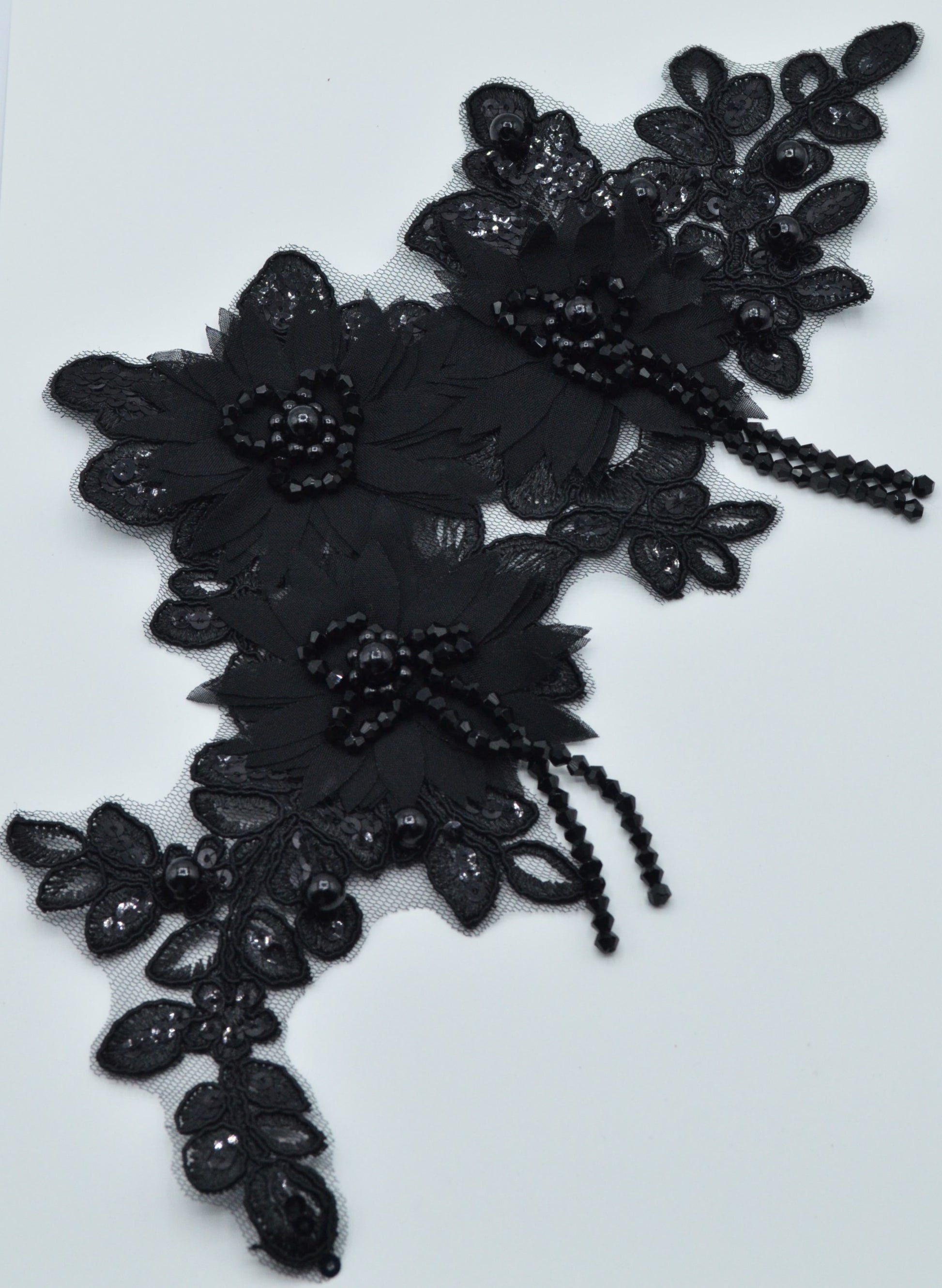 Aplicatie Broderie Cu Margele 30x14cm, Negru