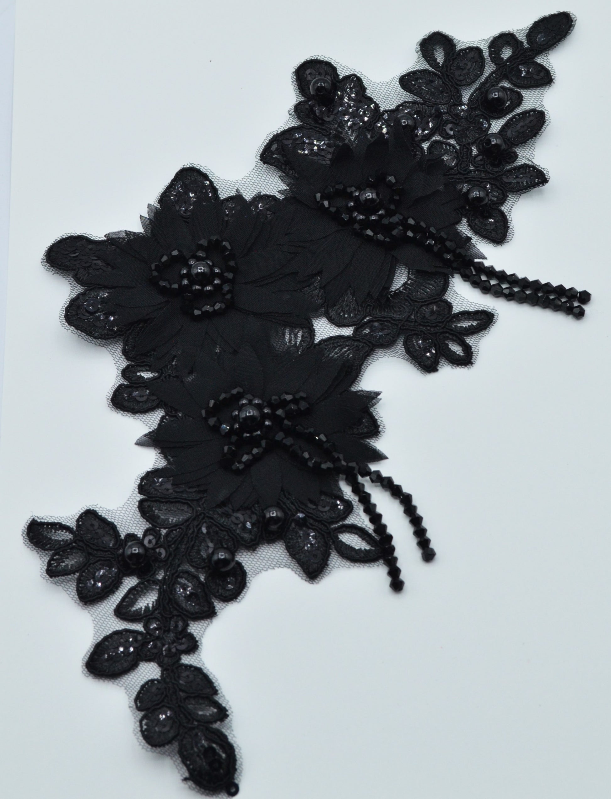 Aplicatie Broderie Cu Margele 30x14cm, Negru