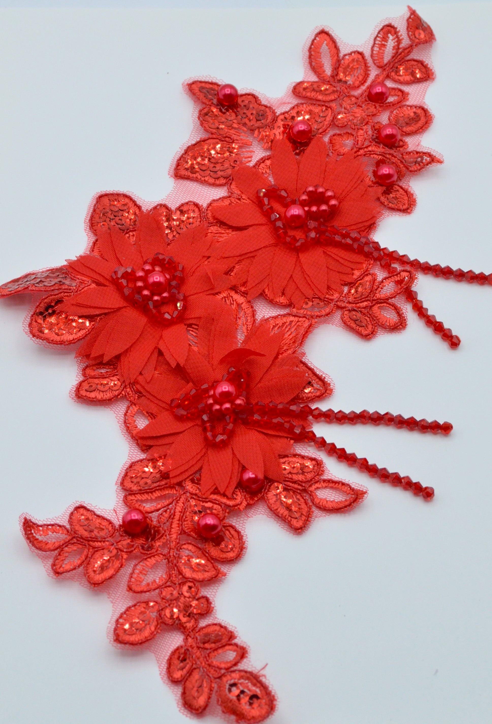 Aplicatie Broderie Cu Margele 30x14cm, Rosu