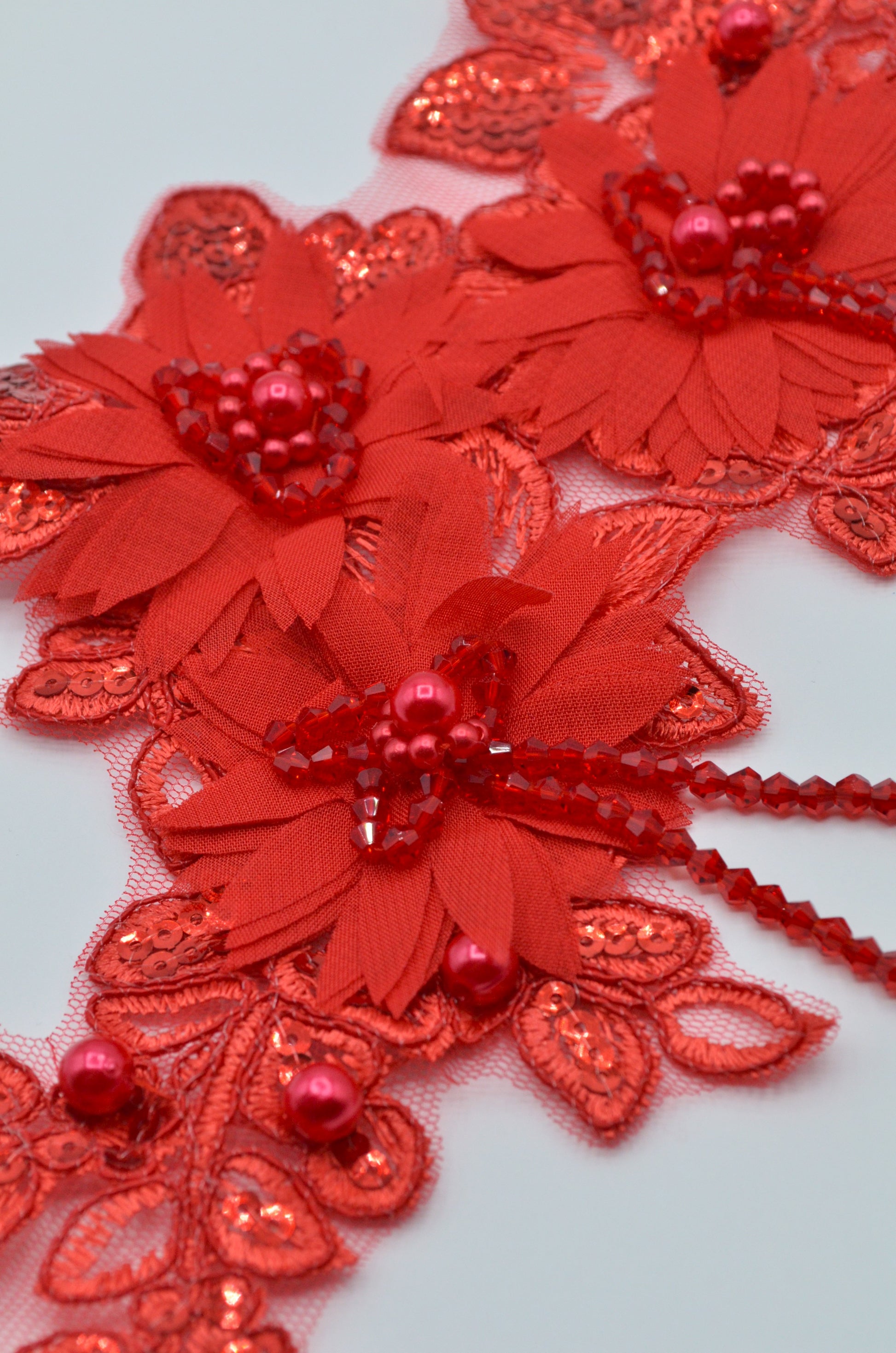 Aplicatie Broderie Cu Margele 30x14cm, Rosu