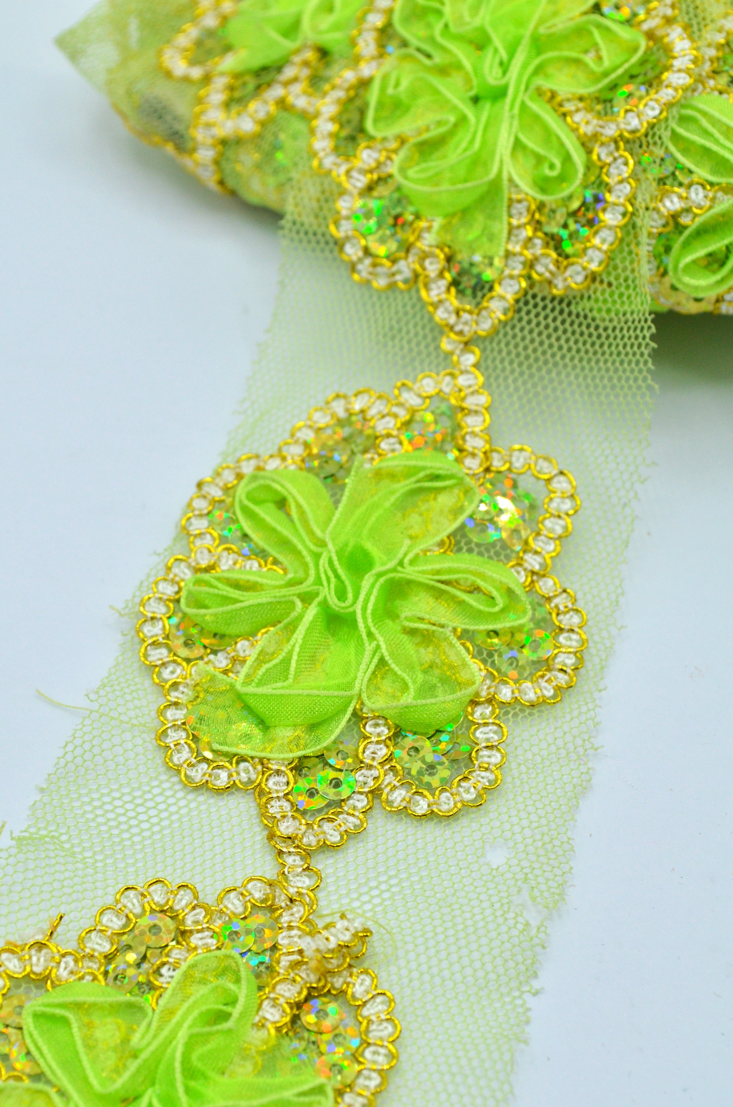 Pasmanterie Cu Paiete Si Organza 6cm, Verde