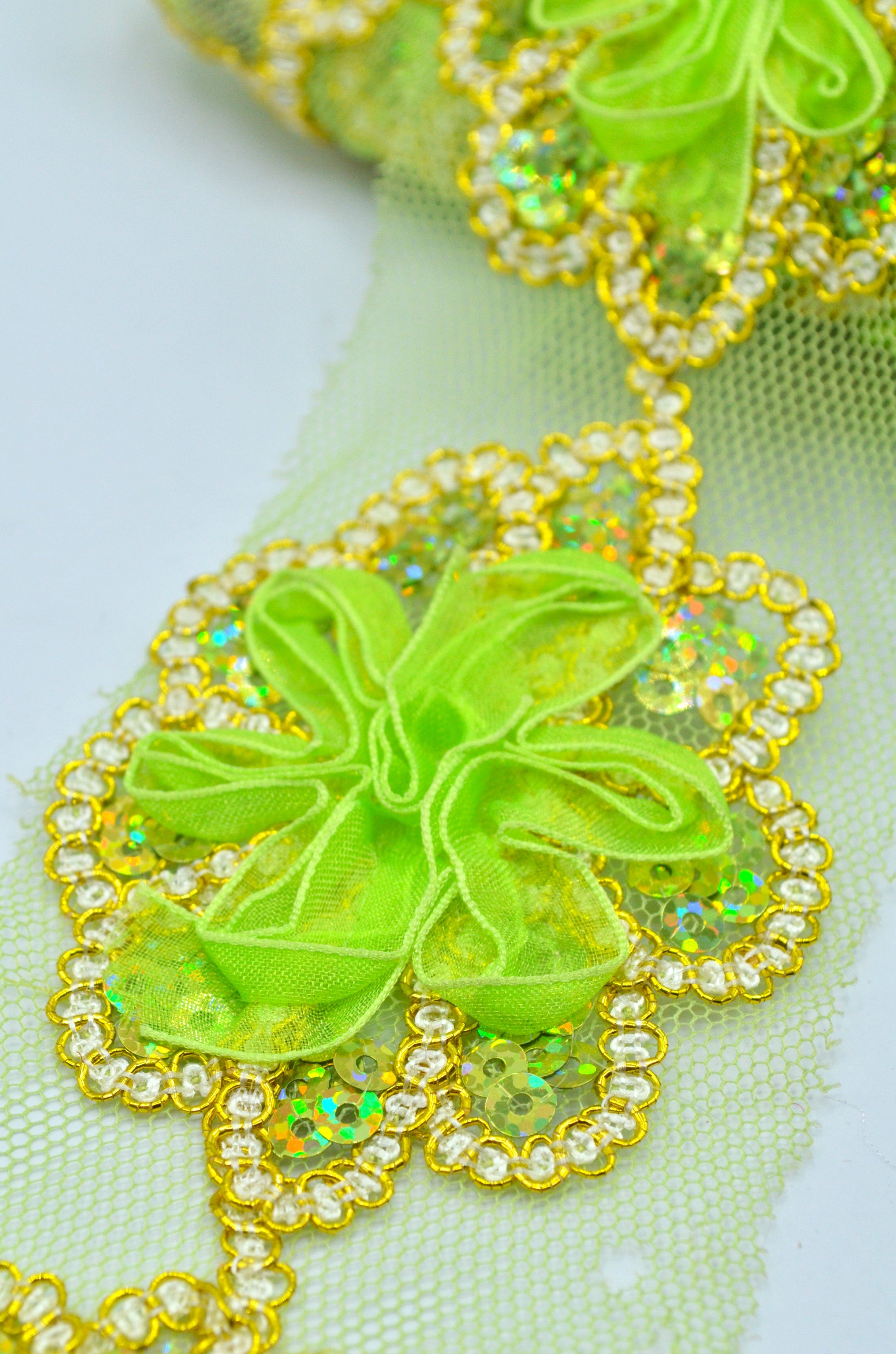 Pasmanterie Cu Paiete Si Organza 6cm, Verde