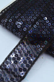 Pasmanterie Cu Paiete 3.50cm, Negru Cu Bleumarin