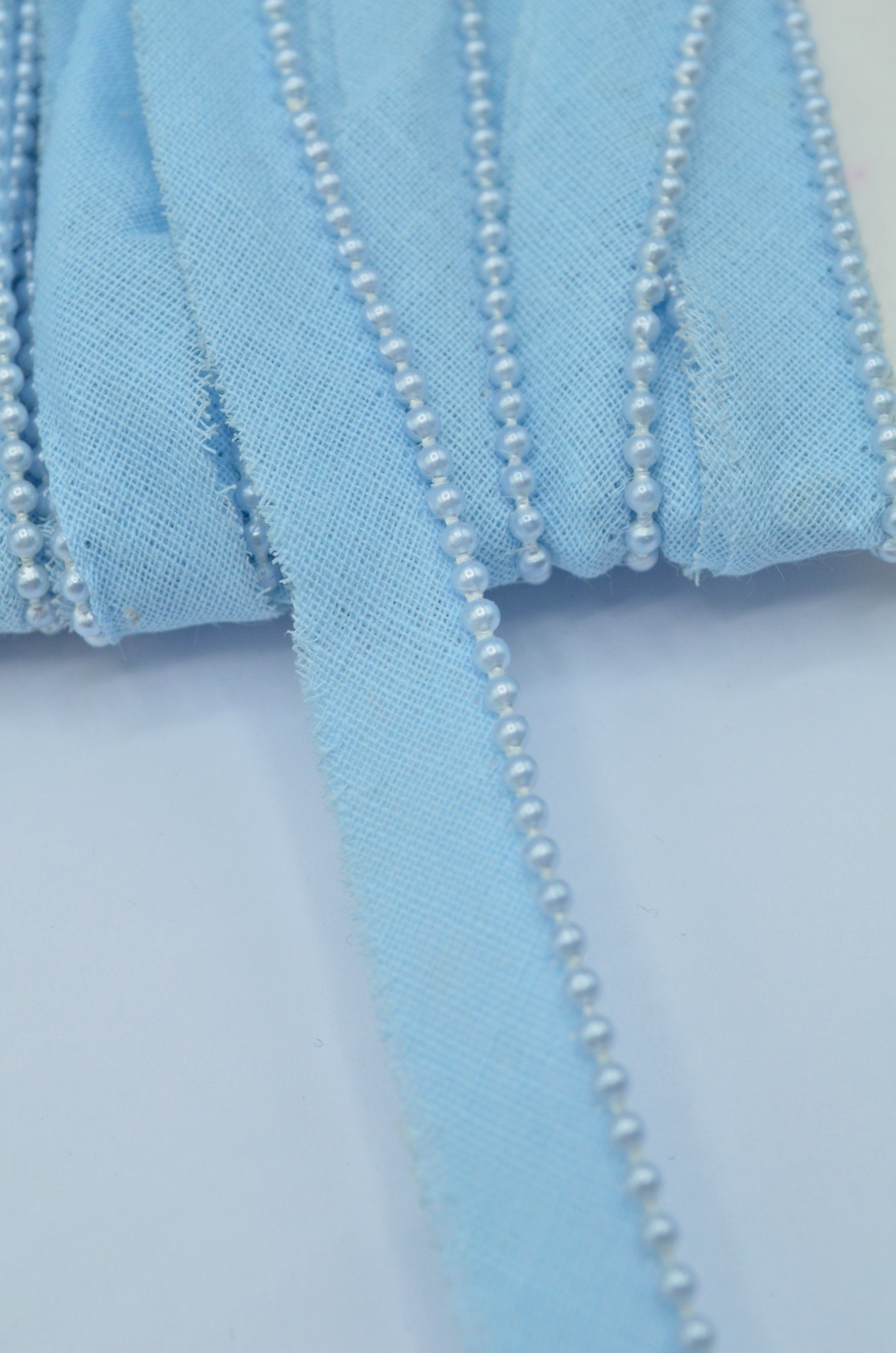 Paspoal de bumbac cu perle 15mm, Bleu